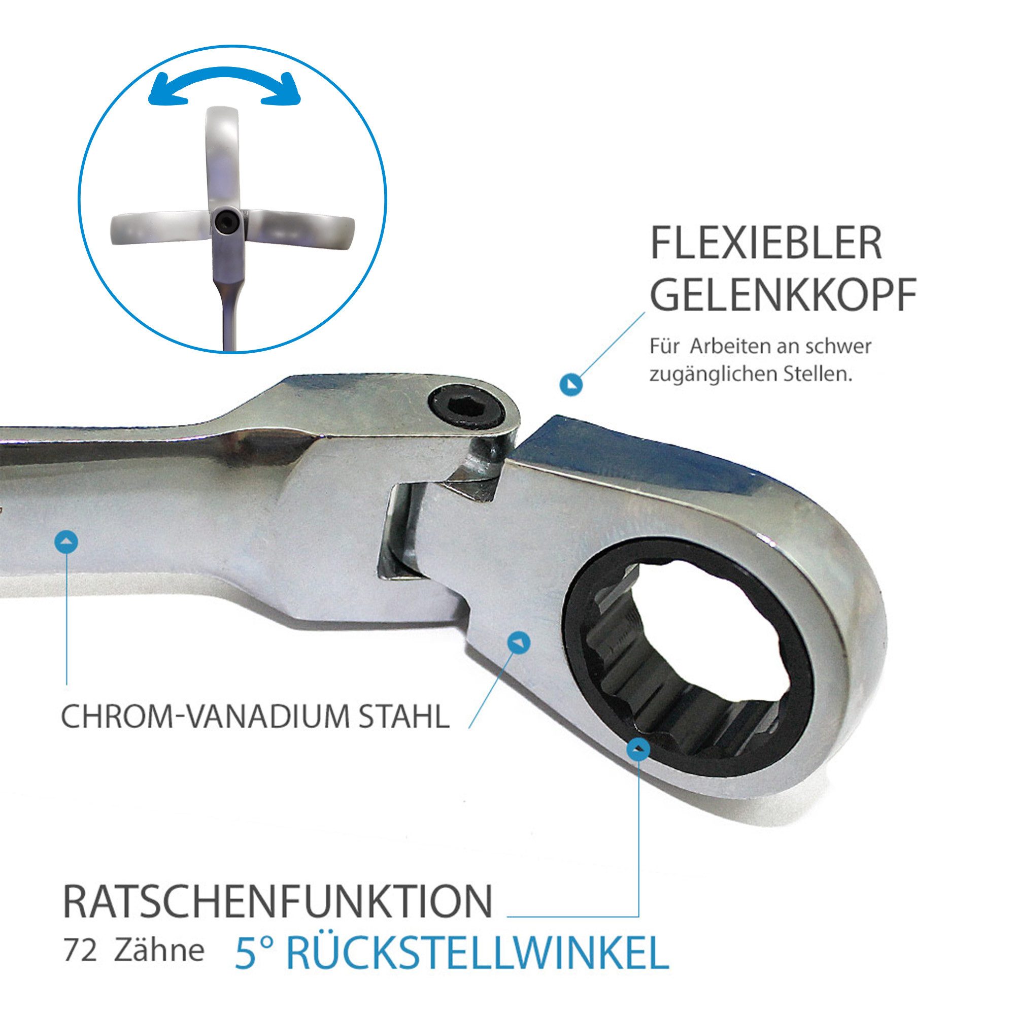 Bituxx Ratschenringschlüssel Bituxx Flexible Ratschenringschlüssel 13 tlg. 8 – 32 mm (Set, 13 St., MS-19598)