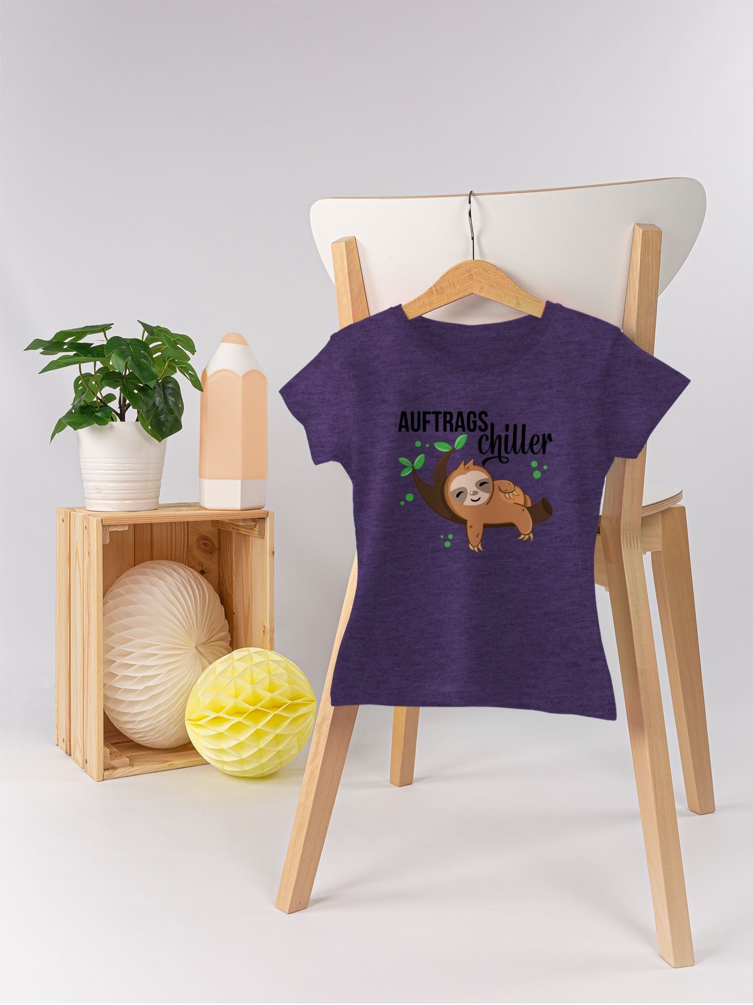 1 schwarz Lila Faultier mit T-Shirt Tiermotiv Meliert Shirtracer Print Auftragschiller Animal