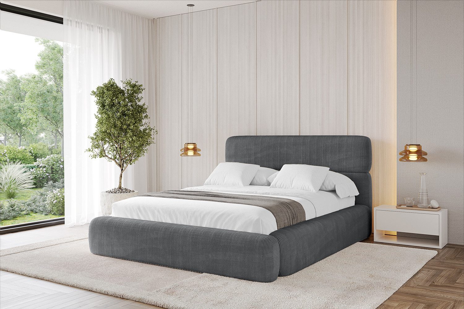 ALTDECOR Polsterbett ENORA (Polsterbett mit Bettkasten und Lattenrost, Boxbett ohne Matratze), Doppelbett mit Stauraum, Bett mit Kopfteil