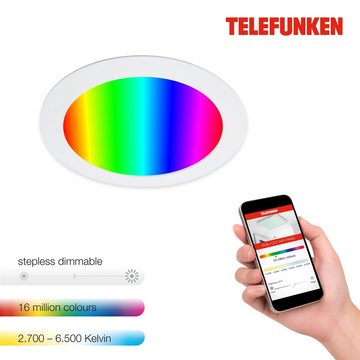 Telefunken LED Einbauleuchte 309406TF, LED fest verbaut, Farbwechsler, Kaltweiß, Neutralweiß, Tageslichtweiß, Warmweiß, WiFi RGB Beleuchtung CCT Aufbauleuchte 12W 1200lm Ø 17cm