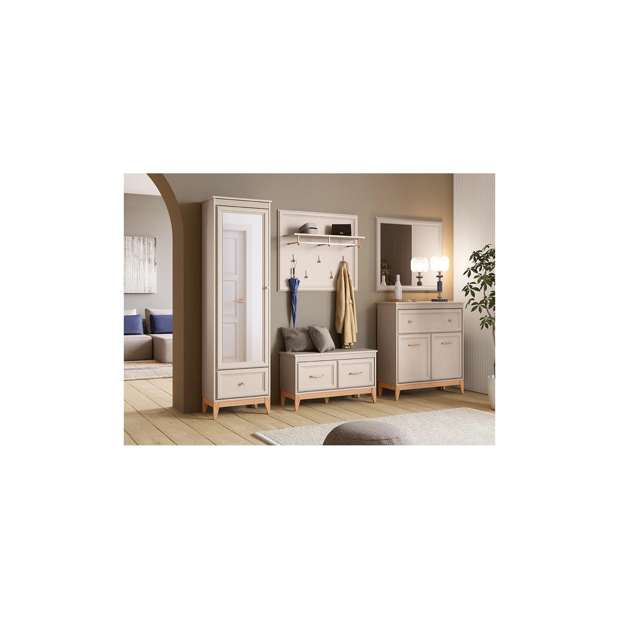 Raumhirsch Furniture Wandgarderobe Kleiderhakenleiste, Garderobenhaken, Flurgarderobe (Maße: 92 x 24,5 x 100 cm (Kleiderstange, 5 Haken, Ablage), dekorative MDF-Rahmung, Wandmontage, platzsparendes Design