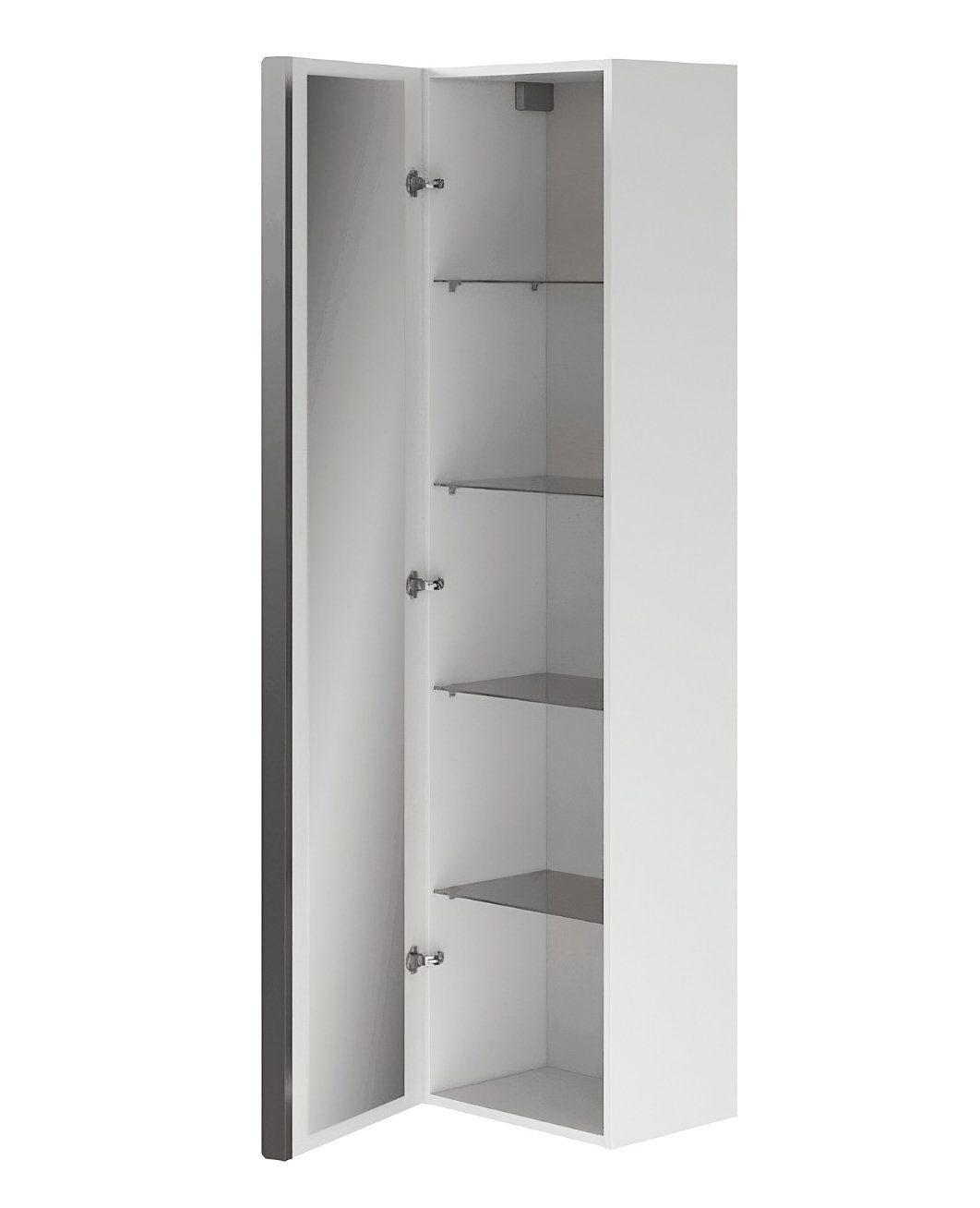 Badezimmerschrank, VIRGO Eiche Schwarz Spiegel Grau Hochschrank mit Tür KOLMAN Hochhängeschrank 160x40x30 Möbelgriffe