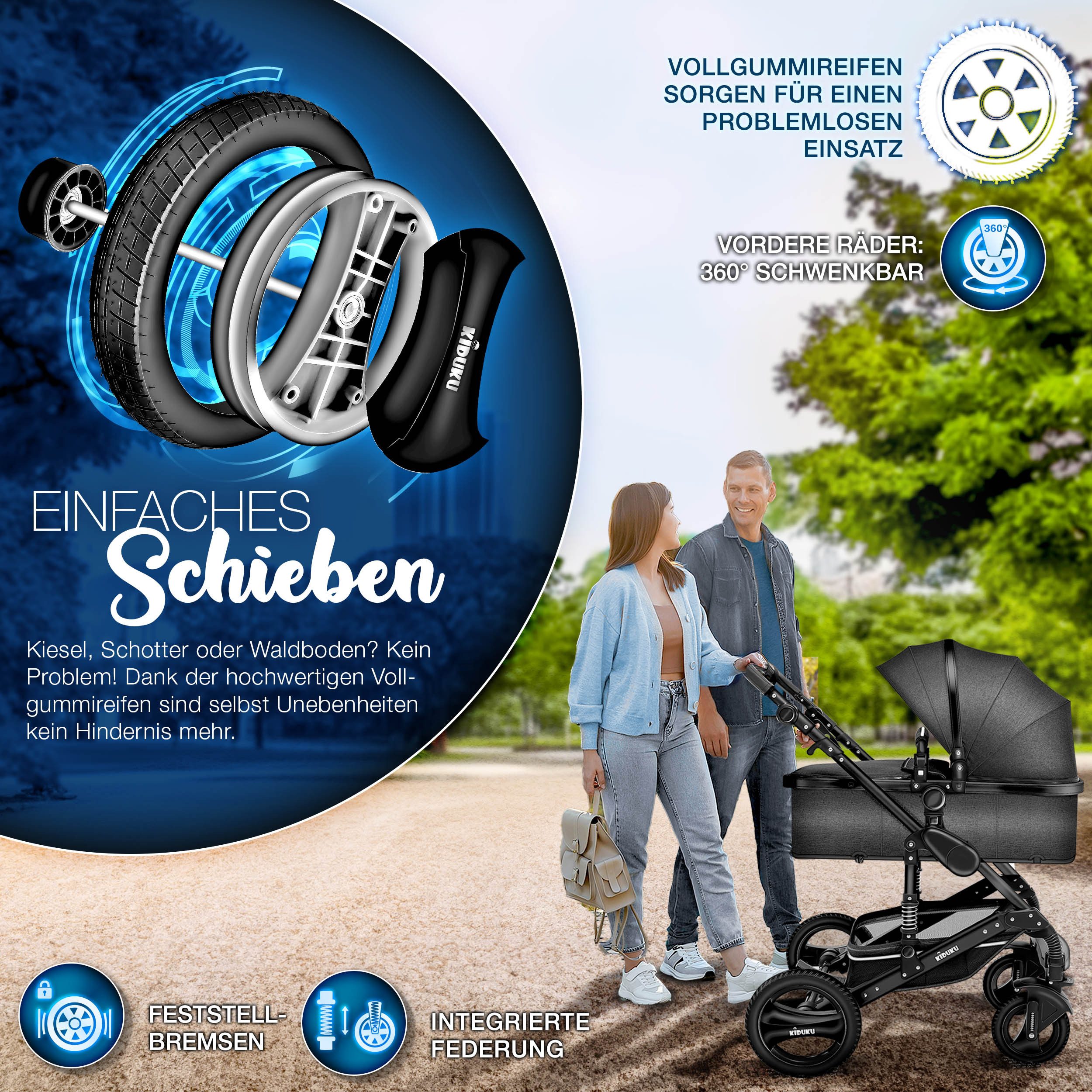 KIDUKU Kombi-Kinderwagen KIDUKU® 3 in 1 Kombi-Kinderwagen Buggy Reisebuggy inkl. Auto- Babyscha, Kindertisch