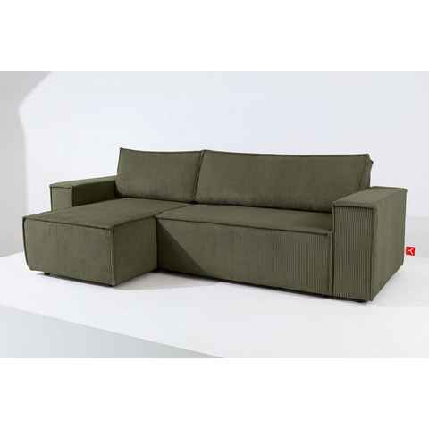 Konsimo Ecksofa NAPI Universal-Ecksofa links oder rechts, mit Schlaffunktion, in Pet Friendly Cord-Stoff, hergestellt in der EU