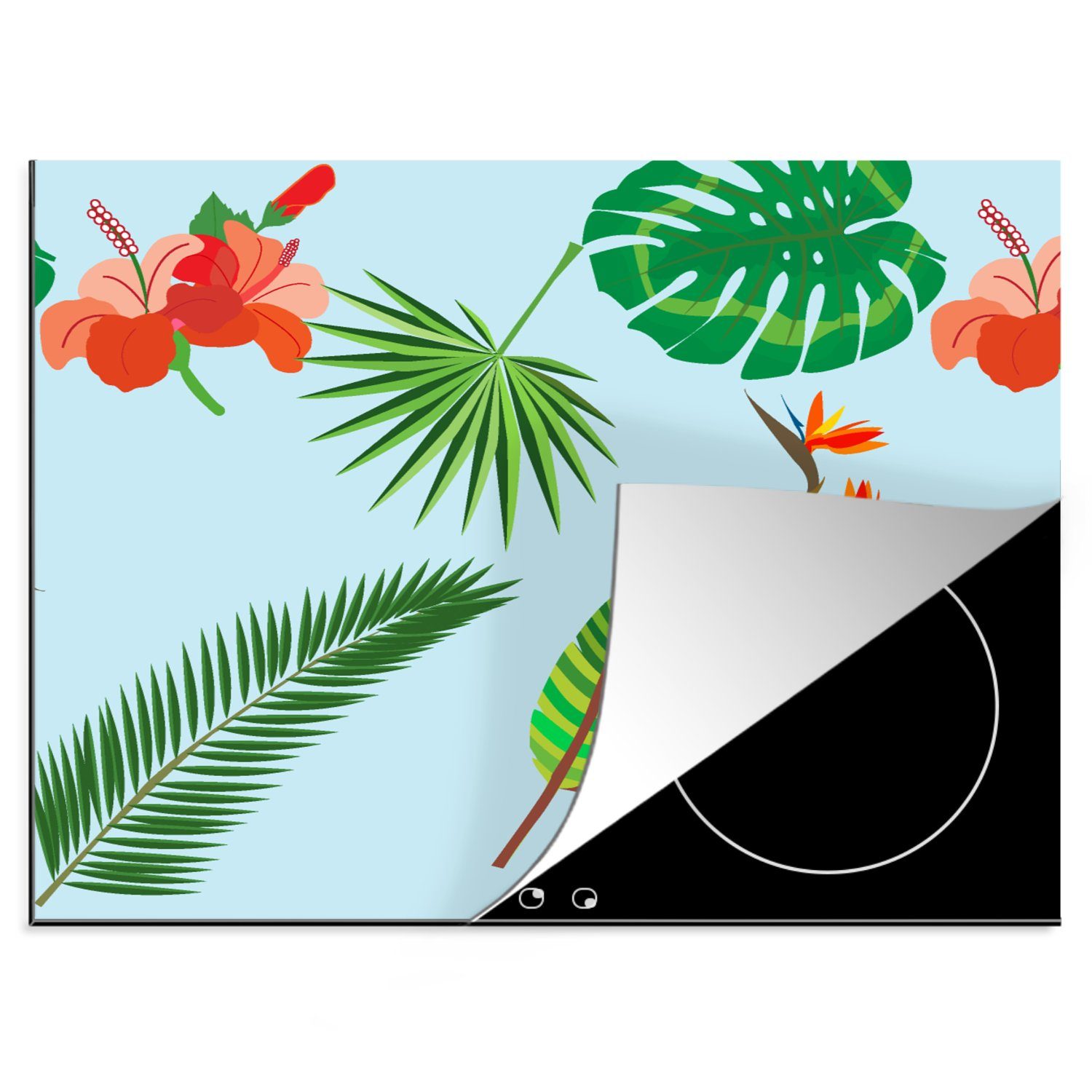 MuchoWow Herdblende-/Abdeckplatte Muster - Pflanzen - Dschungel - Blumen, Vinyl, (1 tlg), 60x52 cm, Mobile Arbeitsfläche nutzbar, Ceranfeldabdeckung | Herdabdeckplatten