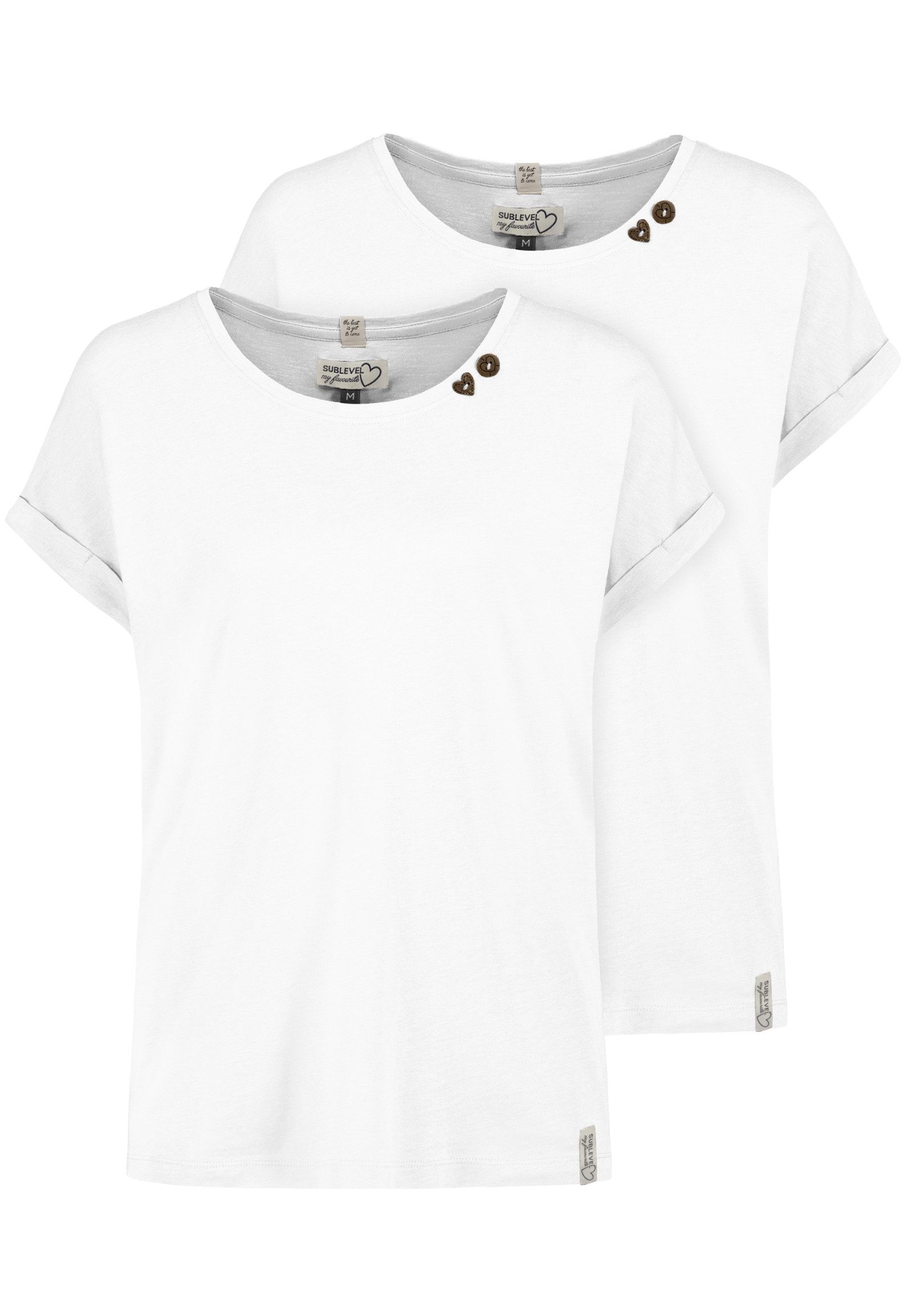 SUBLEVEL T-Shirt 2er Pack mit Herzknöpfen, Umschlagsaum, Labeldetails (2-tl günstig online kaufen