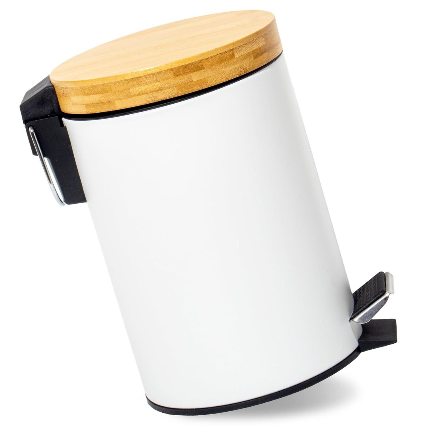 Zedelmaier Mülleimer Kosmetikeimer Mülleimer Bad Abfalleimer mit Deckel aus Bambus, Abnehmbarer Inneneimer, Softclose