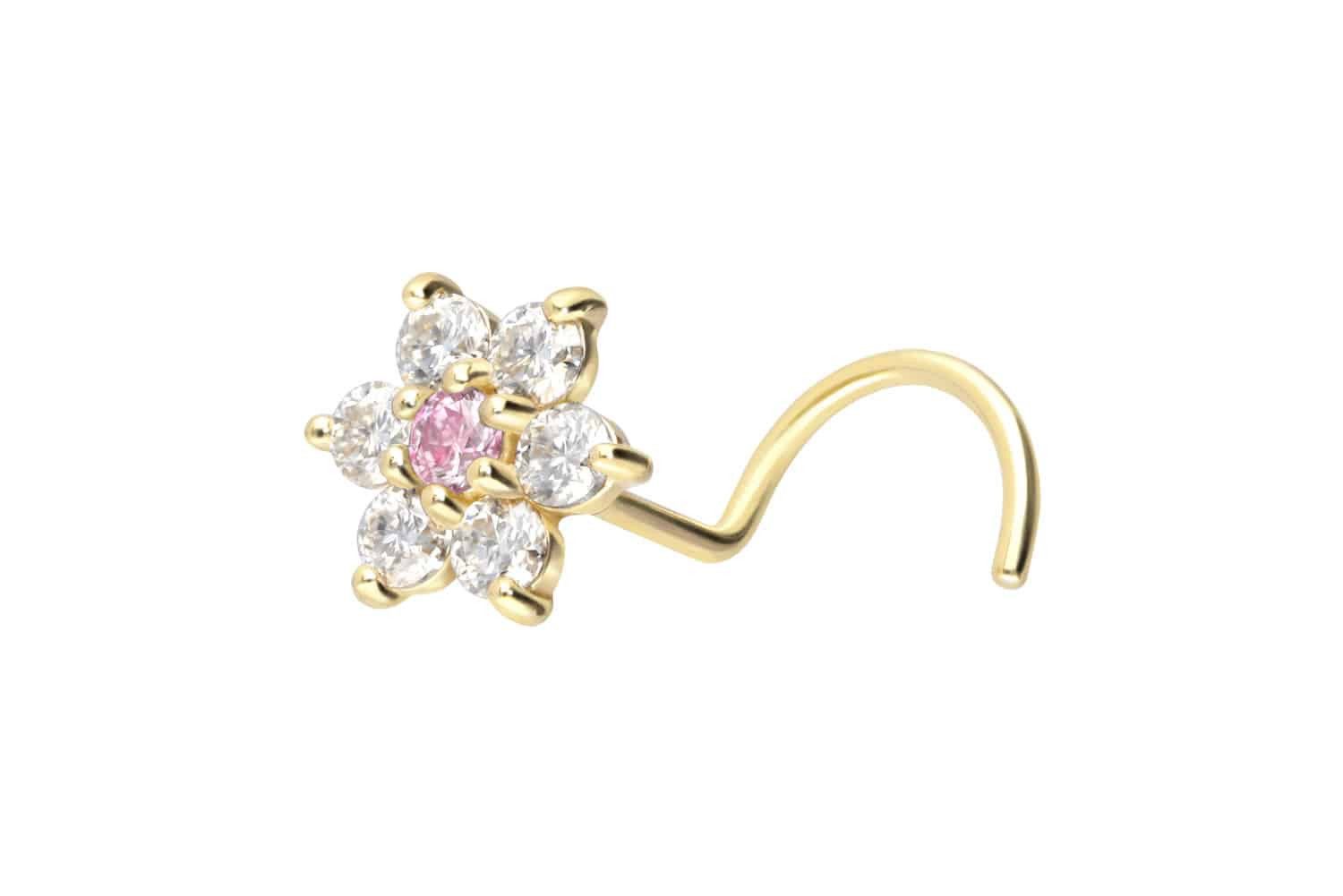 PIERCINGLINE Nasenpiercing 14/18 Karat Gold Nasenstecker Spirale MOISSANIT-BLUME (Nasenstecker, 1-tlg)