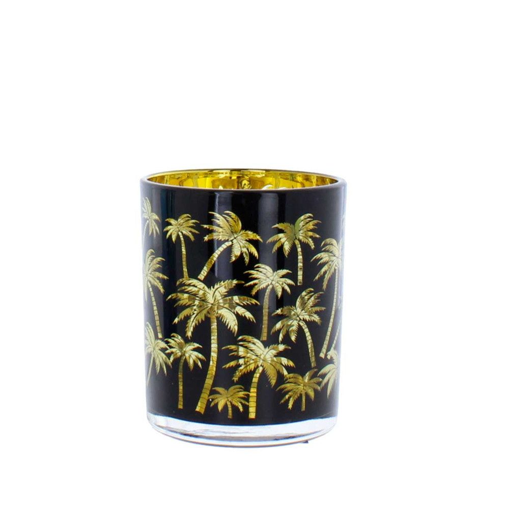 MICA LED-Leuchte Teelichtglas Palmen - schwarz/gold - ca. 7 x 8 cm günstig online kaufen