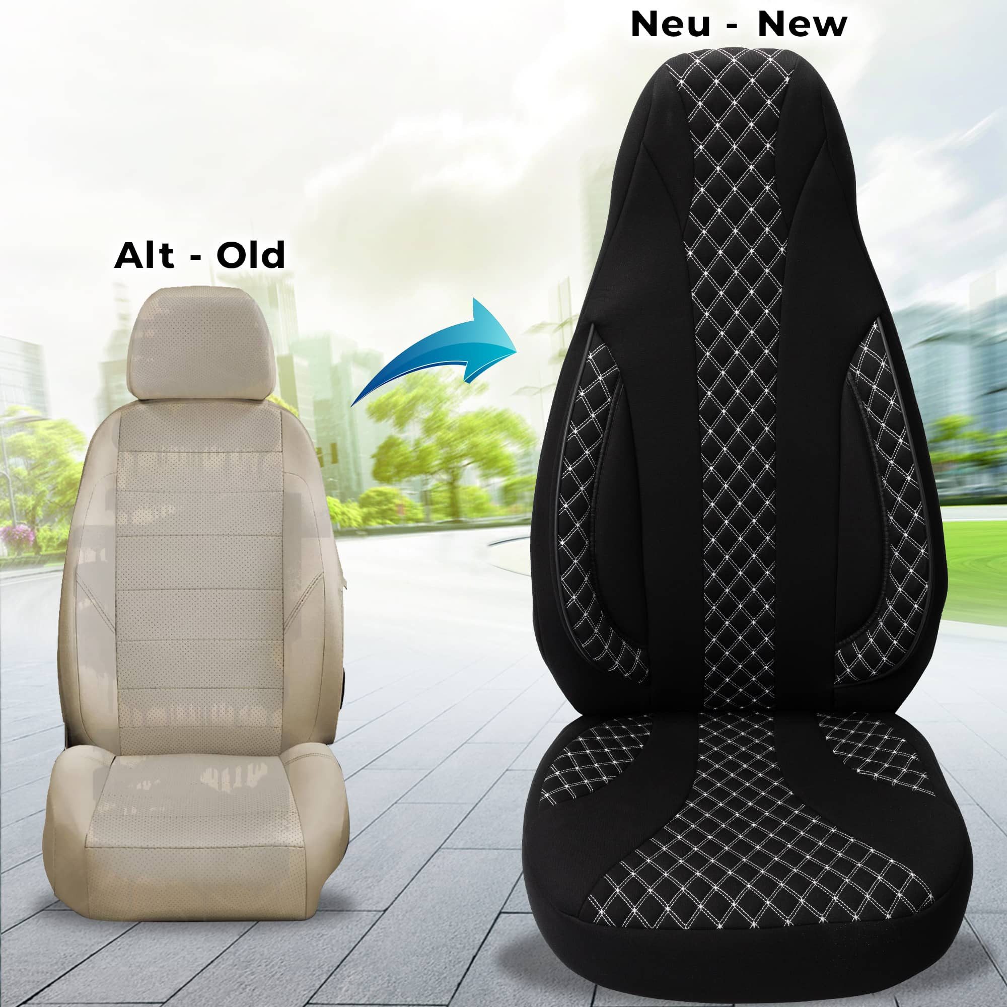 BREMER SITZBEZÜGE Autositzbezug für Subaru Outback 4 Bj 2009-14 (PL408), Set, Schonbezüge Sitzbezüge Fahrer und Beifahrer, in Schwarz/Weiße Naht
