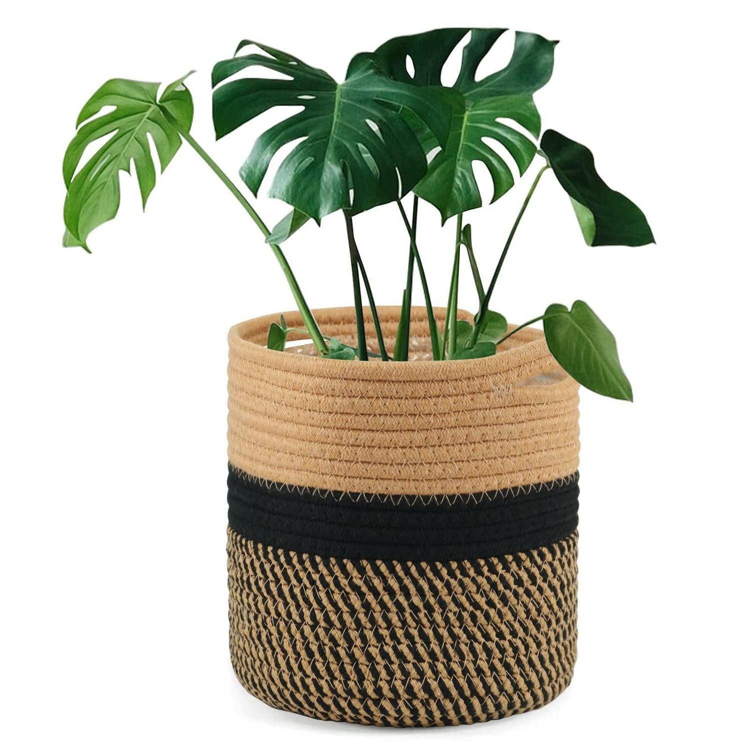 LuxusKollektion Übertopf Blumentopf Aufbewahrungskorb 20 cm Einsatz Baumwolle Schwarz und Braun