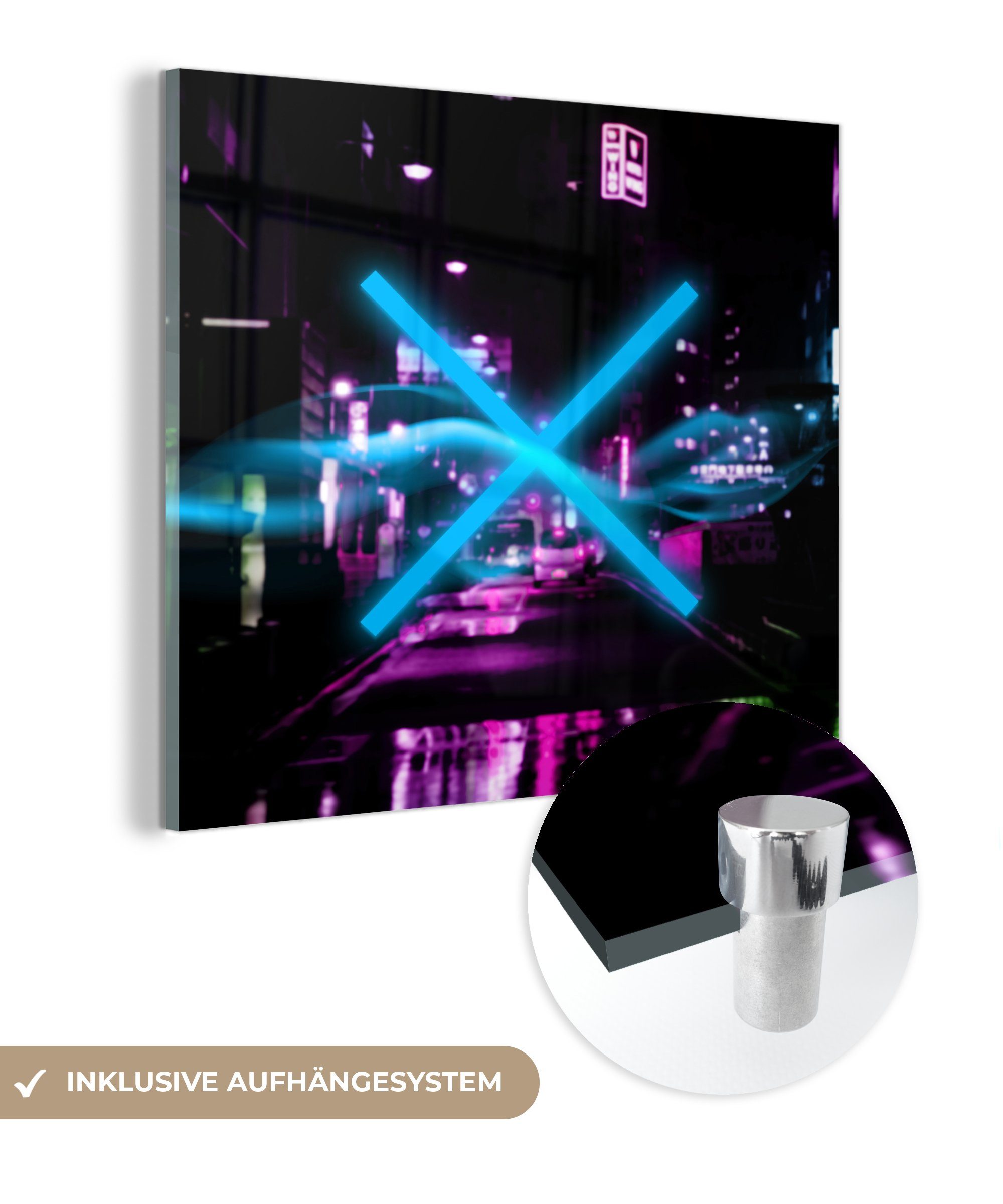 MuchoWow Acrylglasbild Spiel - Neon Glasbilder (1 auf Spielen Abstrakt, St), Wanddekoration - - Bilder auf - - Wandbild Glas - Glas Foto