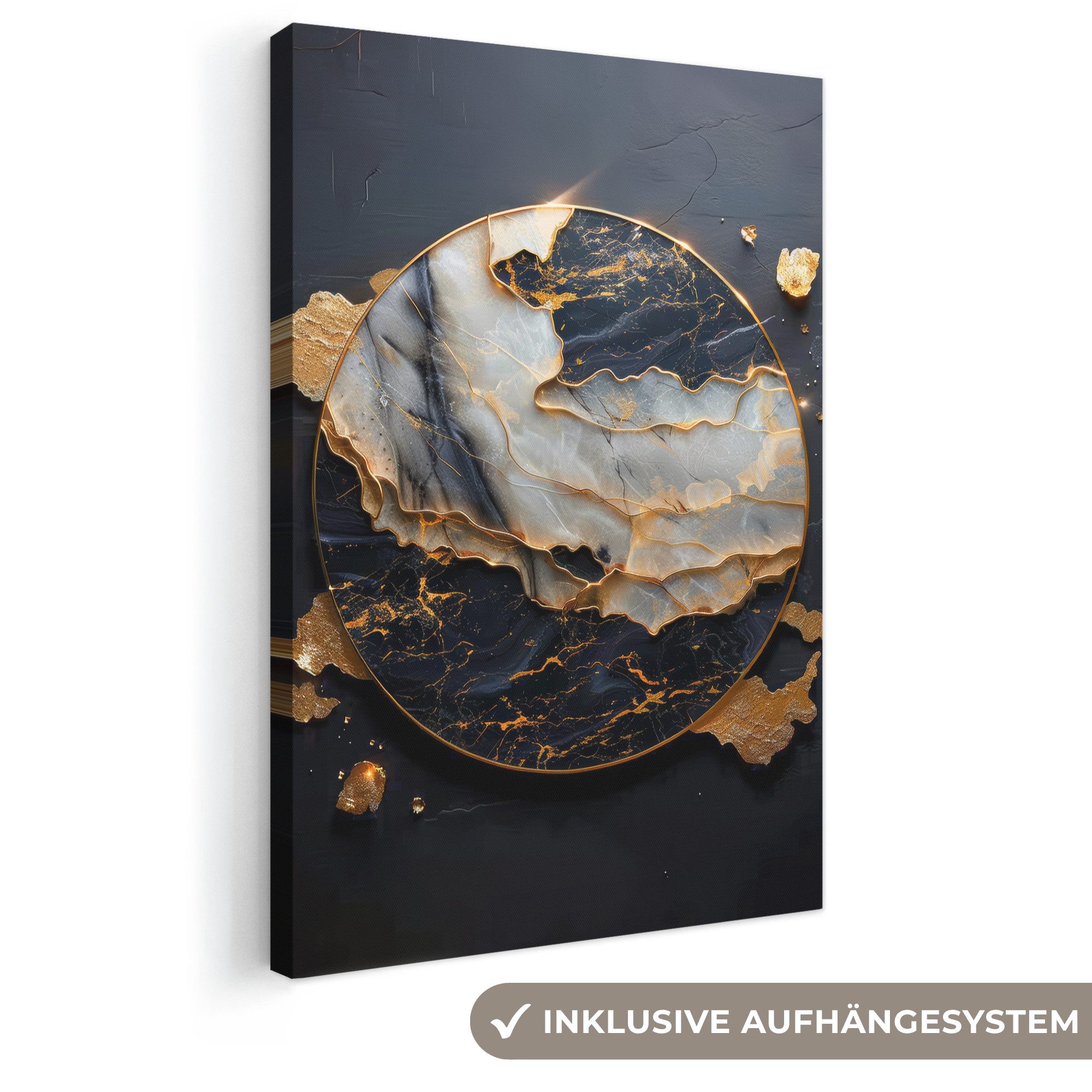 OneMillionCanvasses® Leinwandbild Kunst - Gold - Schwarz - Modern - Abstrakt, Fotodruck (1 St), Leinwand Canvas Wandbild, Wanddekoration 20x30 cm