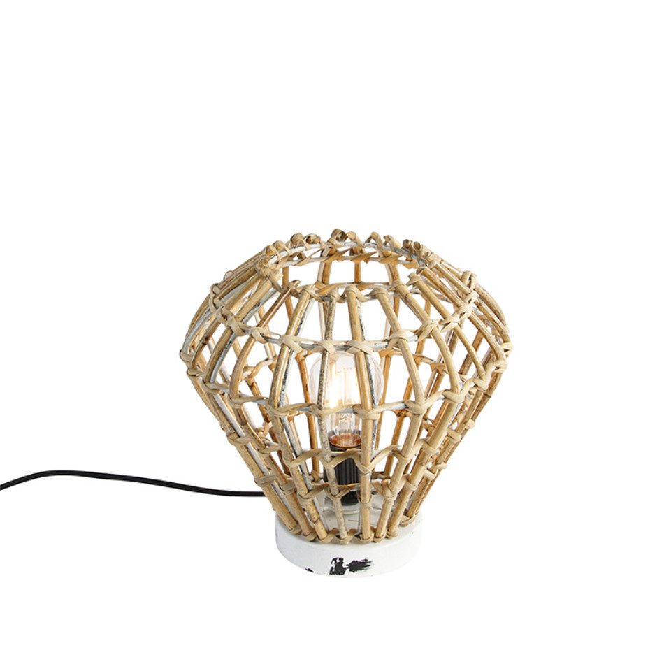 Qazqa Tischleuchte Diamondcanna, ohne Leuchtmittel, Warmweiß, QAZQA Tisch­leuchte, e27, Naturel, Bamboo, Landhaus