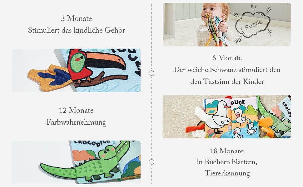 Stoffbuch (Greifspielzeug, Sensation 0 für mit Monaten 36 Geeignet bis Stoffbücher, Babys BC 3D von Touch Schwänzen 1-St), Babycare