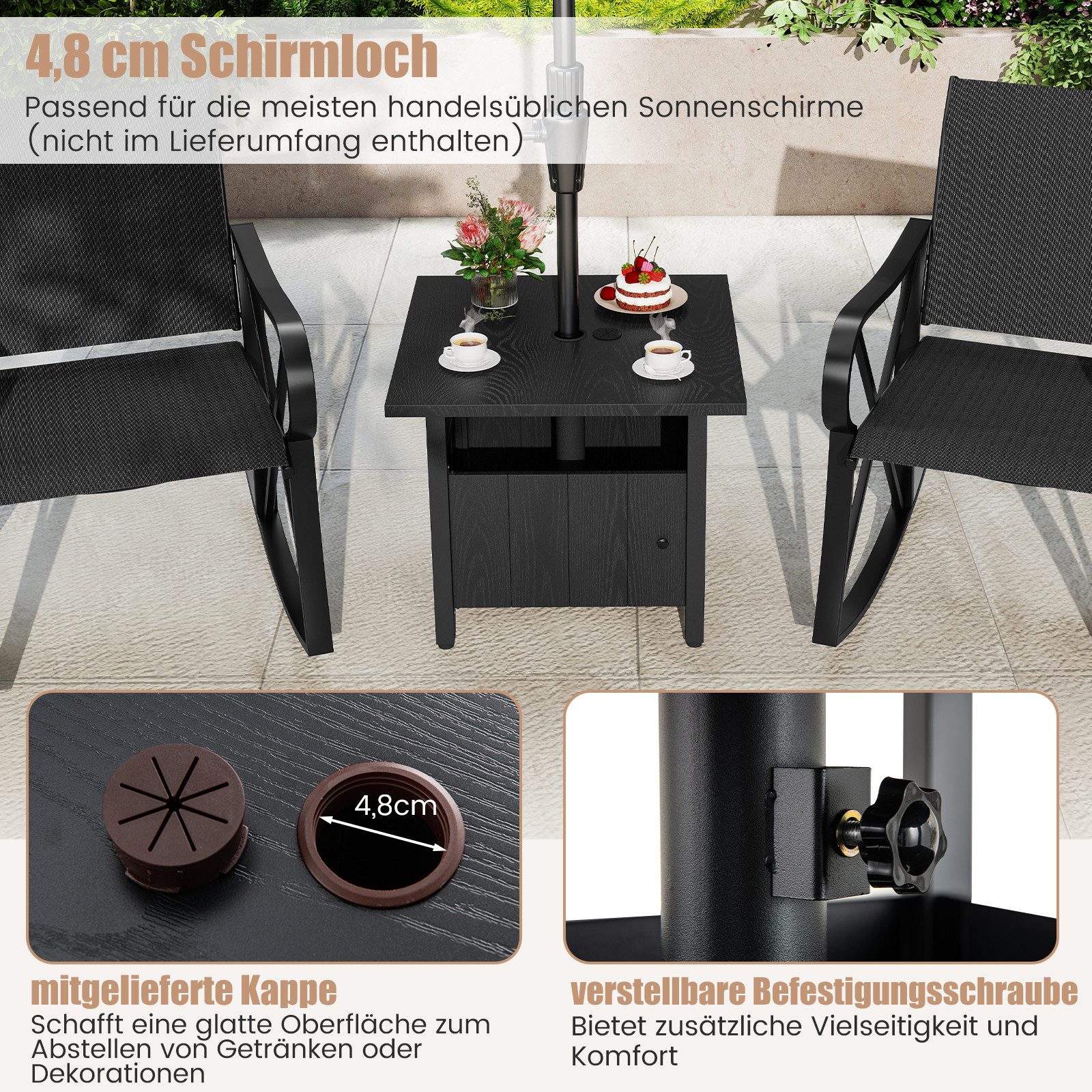 COSTWAY Gartentisch, klein Beistelltisch mit Schirmloch, wetterfest