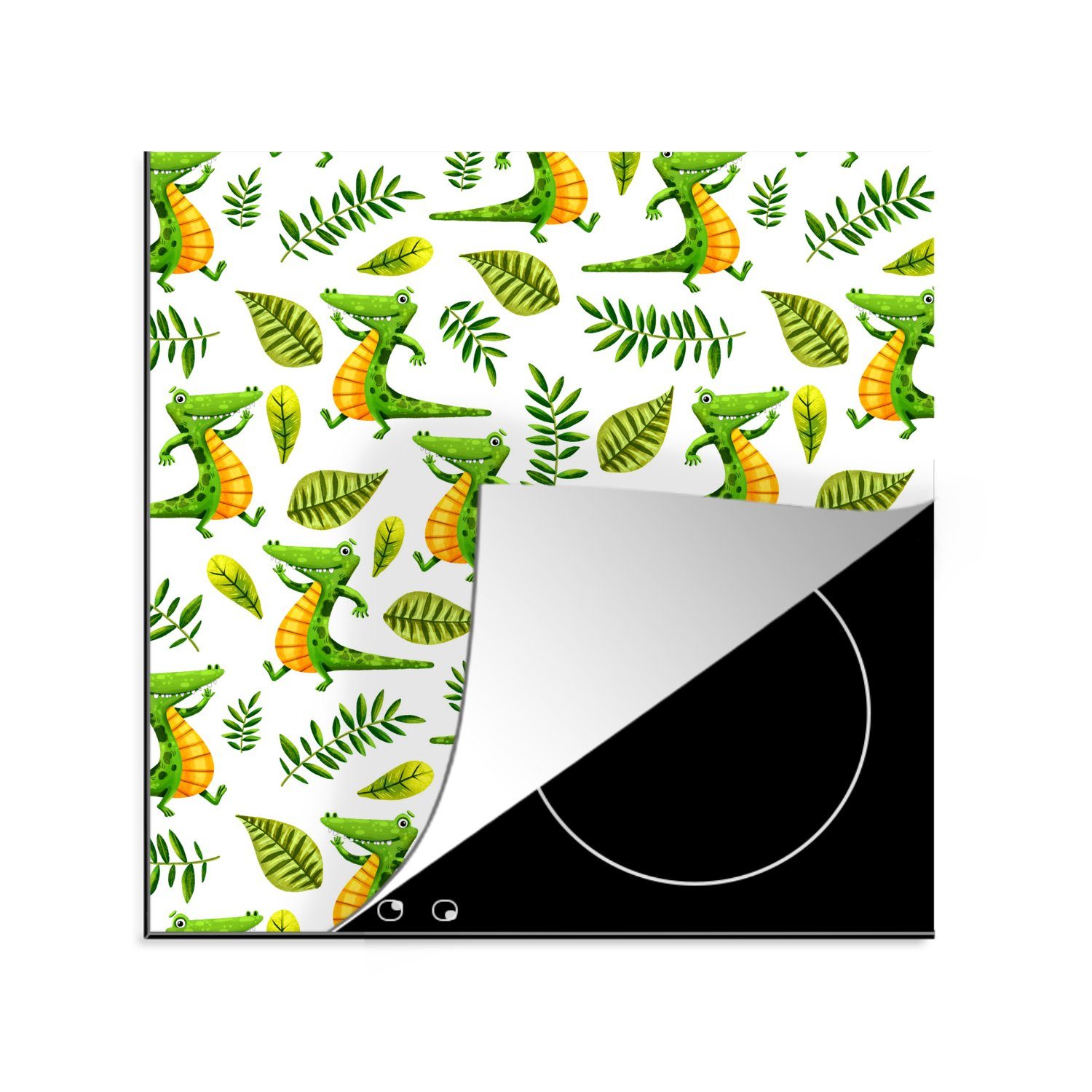 MuchoWow Herdblende-/Abdeckplatte Krokodil - Dschungel - Kinder, Vinyl, (1 tlg), 78x78 cm, Ceranfeldabdeckung, Arbeitsplatte für küche | Herdabdeckplatten