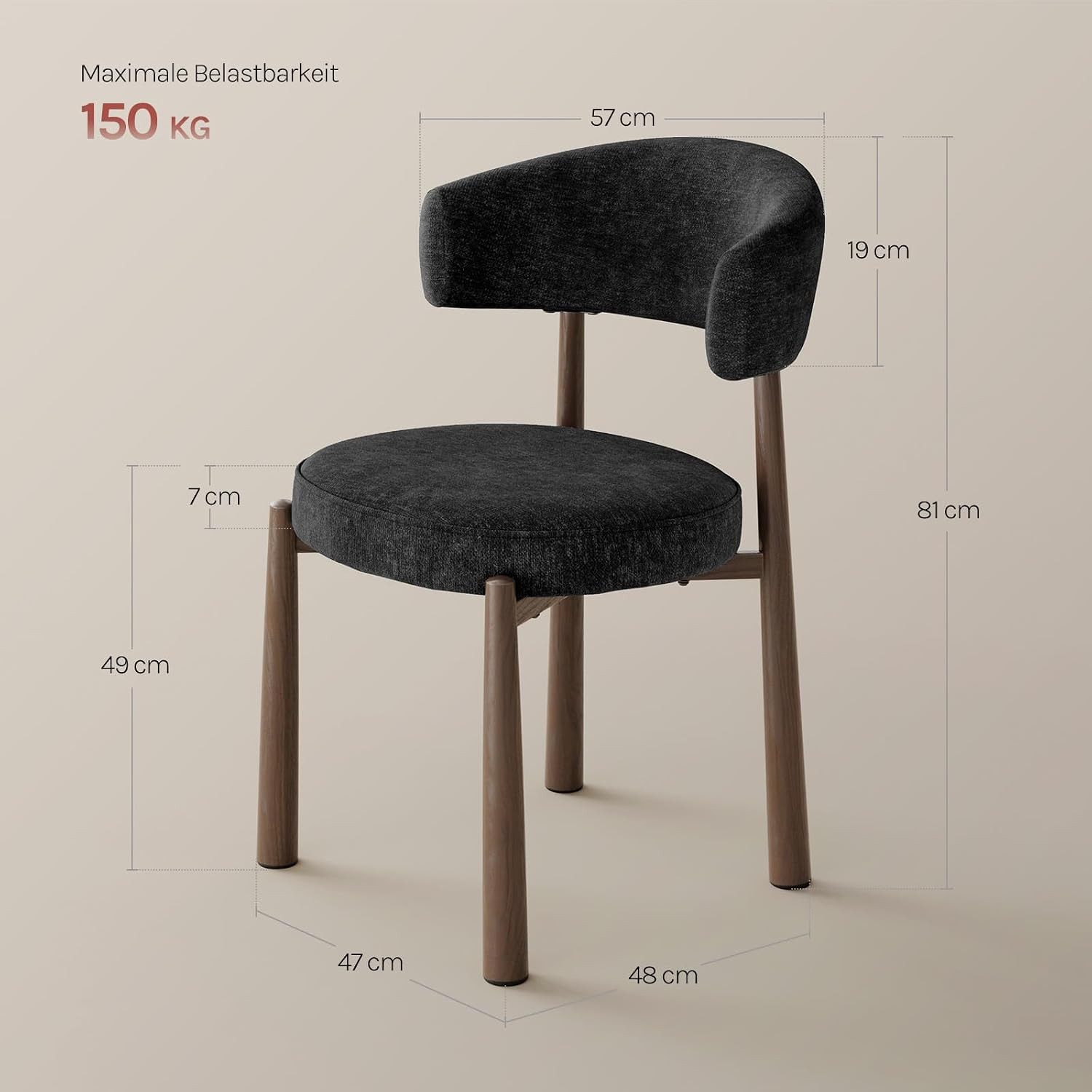 Woltu Polsterstuhl (2 St), Esszimmerstühle mit Chenille-Bezug & Metallbeinen, Mid-Century Modern