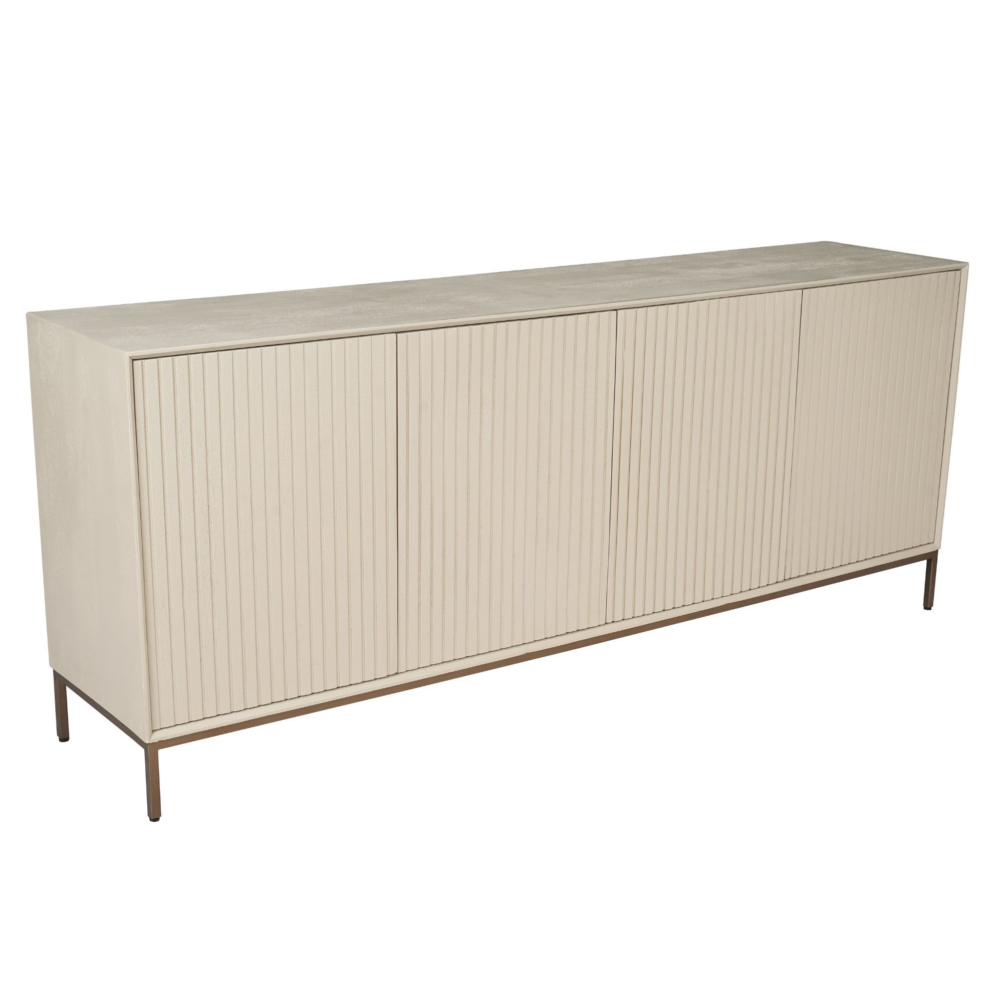Villa Möbel Sideboard (Packung, 1 St., 1 St. Sideboard), Mangoholz Sand-Finish mit Lamellenfront und Bronze-Metallrahmen