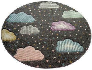 Kinderteppich Teppich Kinderzimmer Kinderteppich Wolken grau rosa blau, Carpetia, rechteckig, Höhe: 13 mm