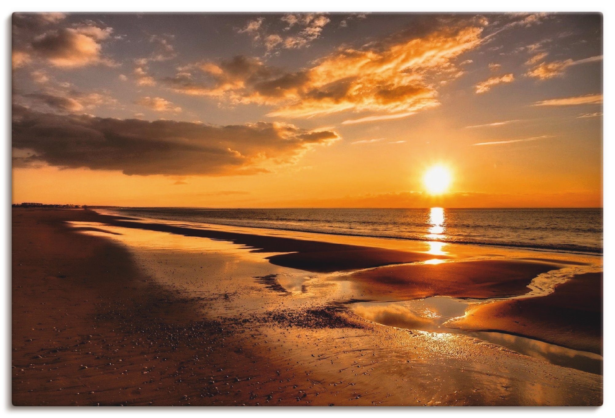 Artland Leinwandbild Sonnenuntergang am Mittelmeer, Strand (1 St), auf Holzrahmen gespannt