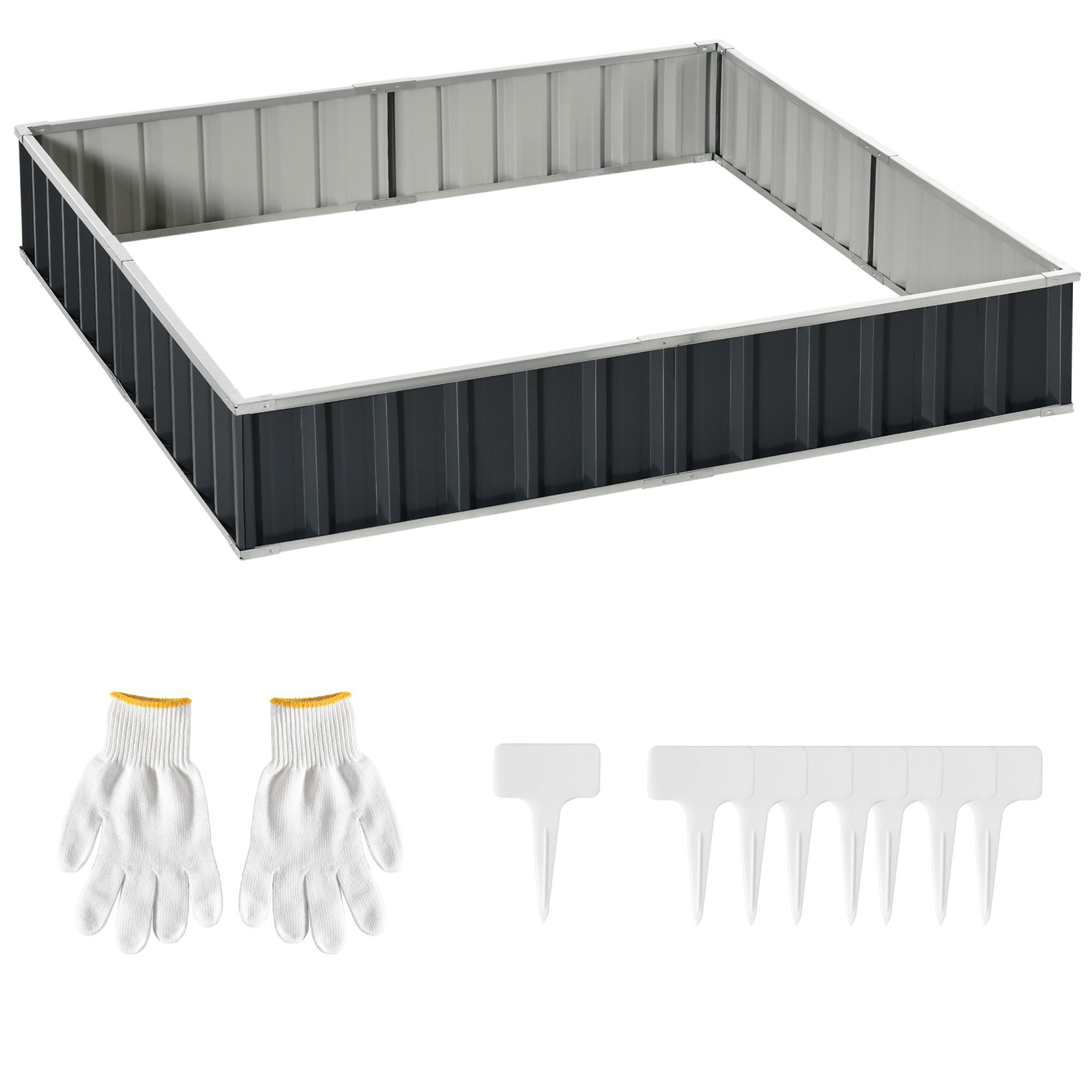 MC Star Hochbeet DIY Stahl Gartenbeet T-Form mit Pflanzenschildern & Handschuhen (Dunkelgrau für einfaches Gärtnern)