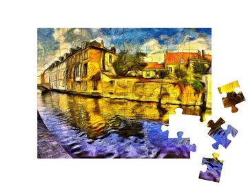 puzzleYOU Puzzle Brügge: Kanal und Gebäude, Ölgemälde, 48 Puzzleteile, puzzleYOU-Kollektionen Kunst & Fantasy