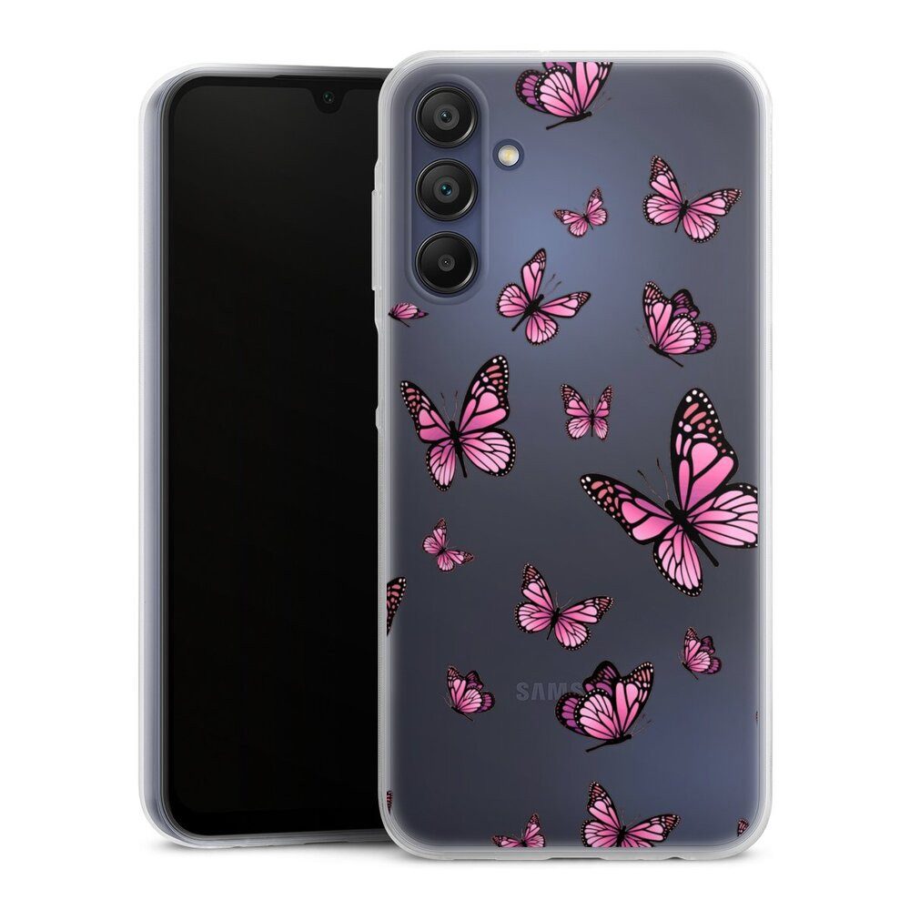DeinDesign Handyhülle Schmetterling Muster Motiv ohne Hintergrund Schmetterlinge Pink, Samsung Galaxy A15 5G Slim Case Silikon Hülle Ultra Dünn Schutzhülle