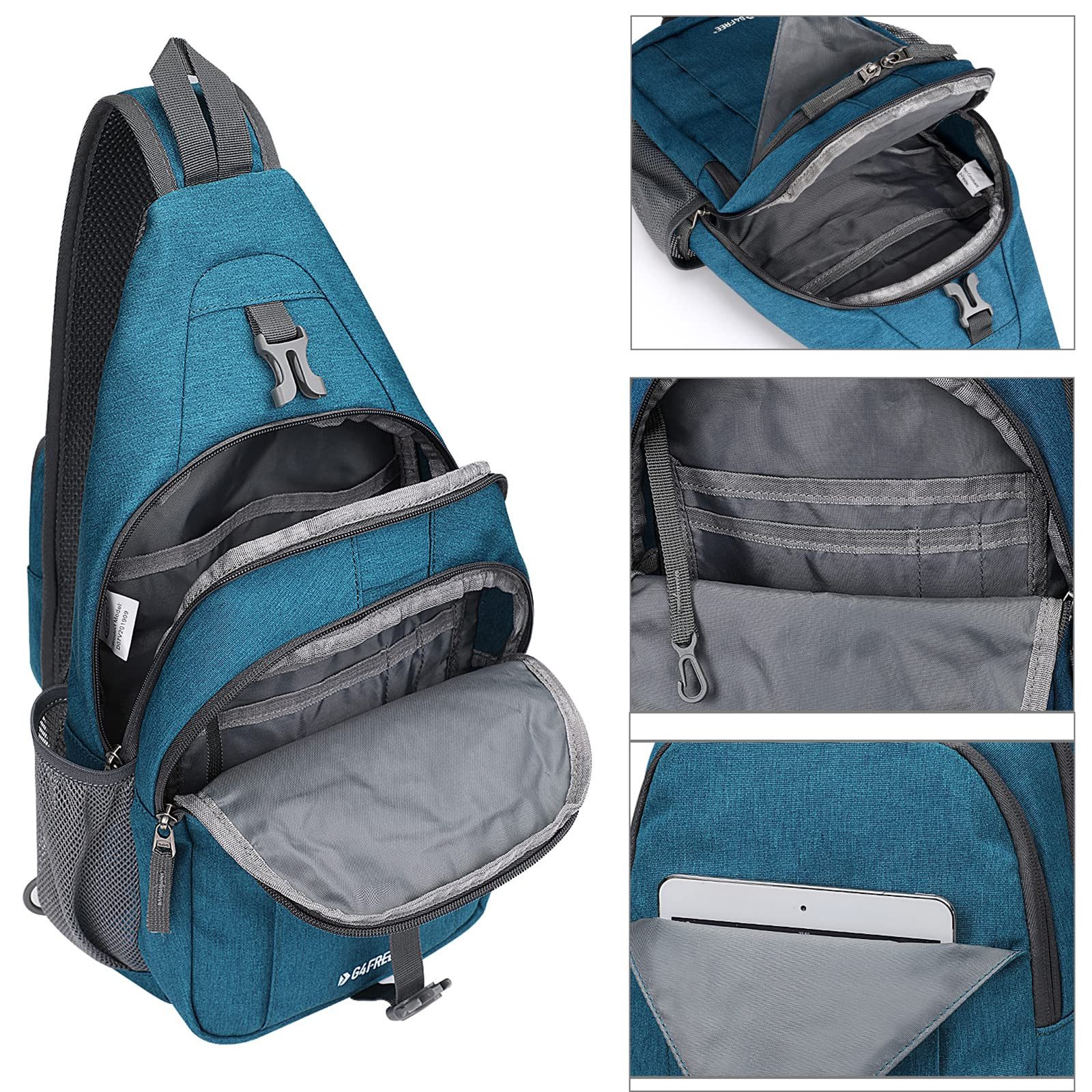 G4Free Schultertasche RFID-blockierender Sling-Rucksack mit Brusttasche, Brusttasche RFID-Blockierung Tourenrucksack Reiserucksack Rucksack – Bild 4 von 5