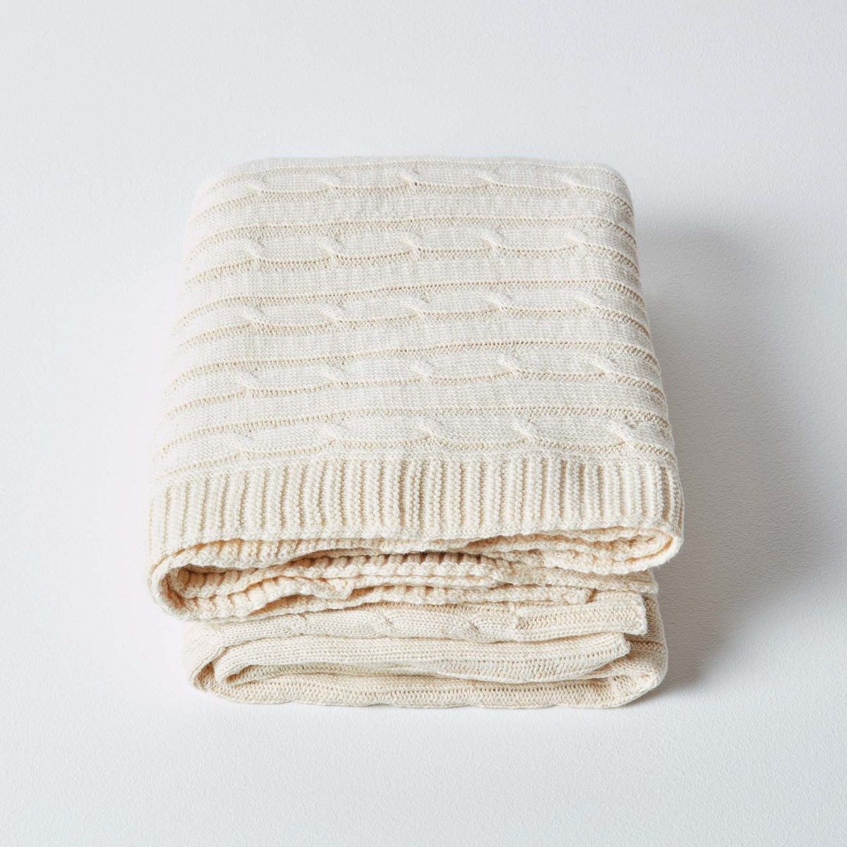 Plaid Baumwolldecke mit Zopfmuster, beige, 130 x 170 cm, Homescapes