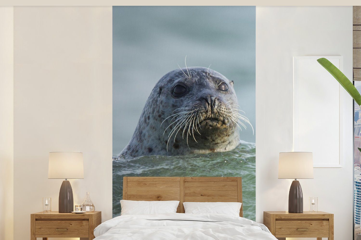 MuchoWow Fototapete Nordsee - Seehund - Wasser, Matt, bedruckt, (2 St), Vliestapete für Wohnzimmer Schlafzimmer Küche, Fototapete