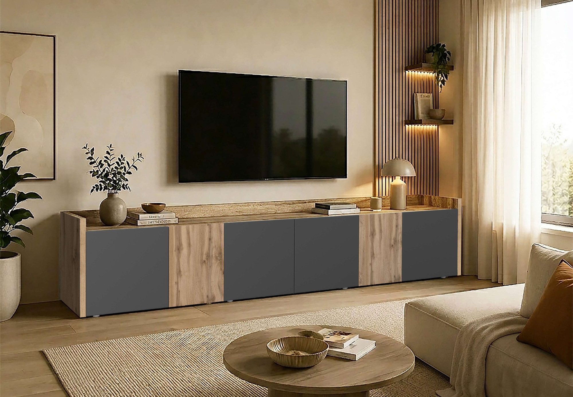 OTTO home Lowboard Lowboard ALTEA,Lowboard,TV-Kommode,TV-Möbel,TV-Bank (1 St), Mit 6 Drehtüren, 4 Innenfächer, B.220 cm