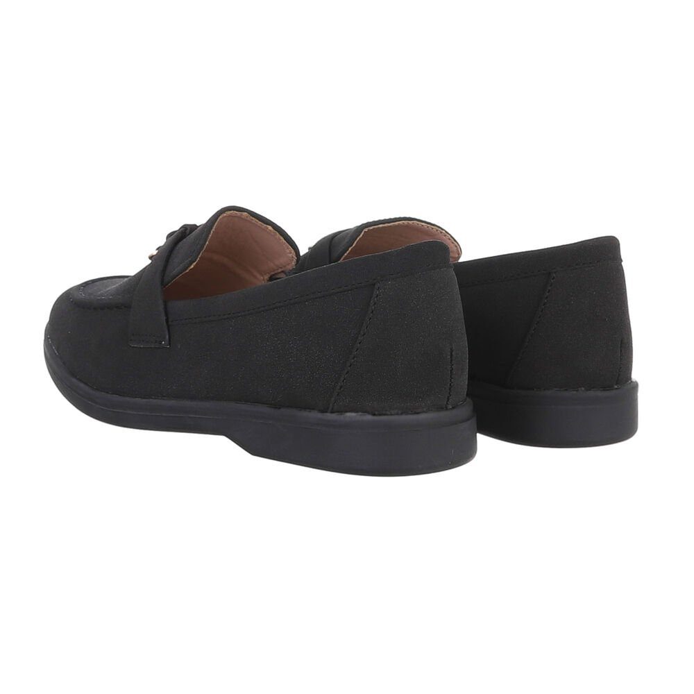 Ital-Design Damen Mokassins Freizeit Slipper Blockabsatz Mokassins in Schwarz