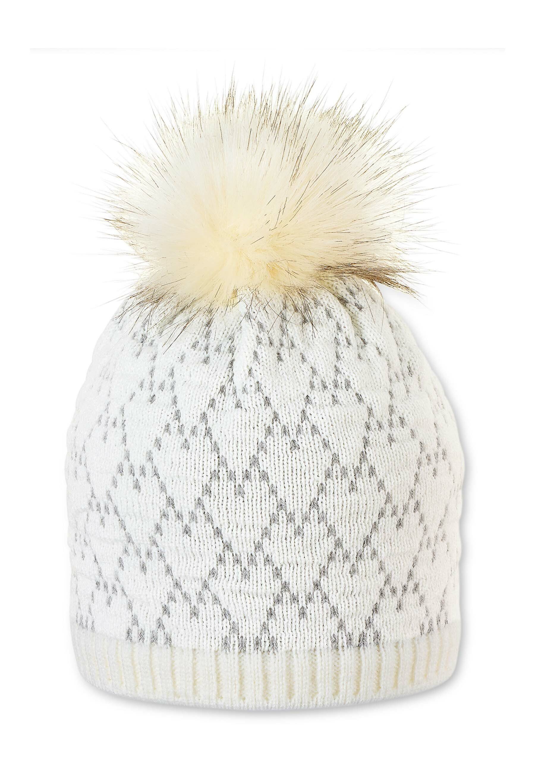 STERNTALER® Strickmütze Strickmütze (1-St) Kinder Strickmütze - Baby Mütze mit Kunstfell-Pompon, gefüttert - Baby Strickhut Gefütterte für Kinder mit Kunstfell - Wintermütze Baby mit Herzmuster mehr