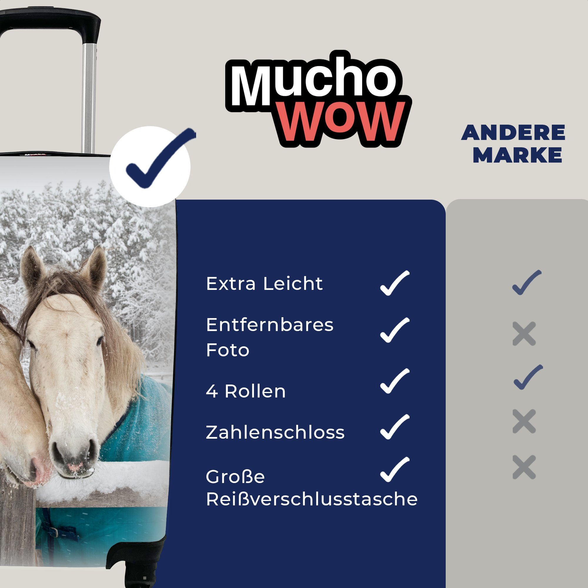 MuchoWow Handgepäckkoffer Reisekoffer Decke Pferde 4 Reisetasche rollen, mit Schnee, für Rollen, - - Ferien, Trolley, Handgepäck