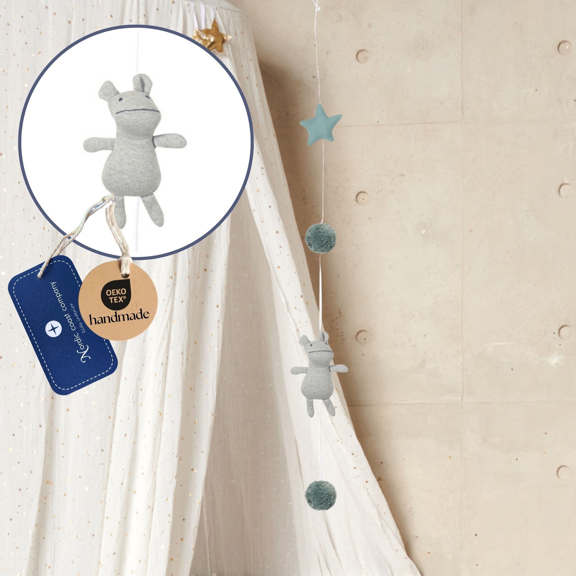 Nordic Coast Company Wanddekoobjekt Baby Wandgirlande Dino Schwan Flamingo Pompom, Babyzimmer Deko Wand Deko Kinderzimmer Baby Geschenk