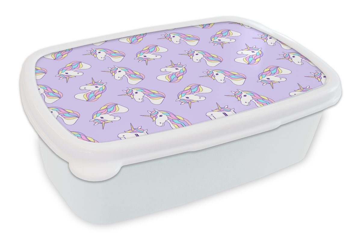 MuchoWow Lunchbox Einhorn - Pastell - Muster, Kunststoff, (2-tlg), Brotbox für Kinder und Erwachsene, Brotdose, für Jungs und Mädchen weiß | Lunchboxen