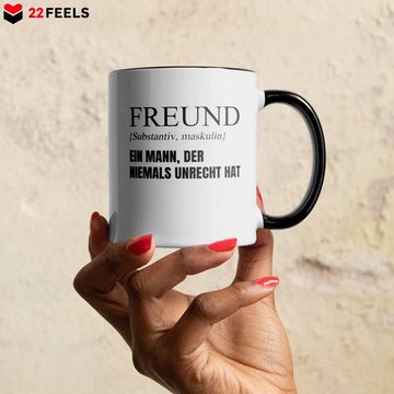 22Feels Tasse Freund Geschenk Jahrestag Ihn Valentinstag Männer 1 Jahr Weihnachten, Keramik, Made in Germany, Spülmaschinenfest, Zweifarbig