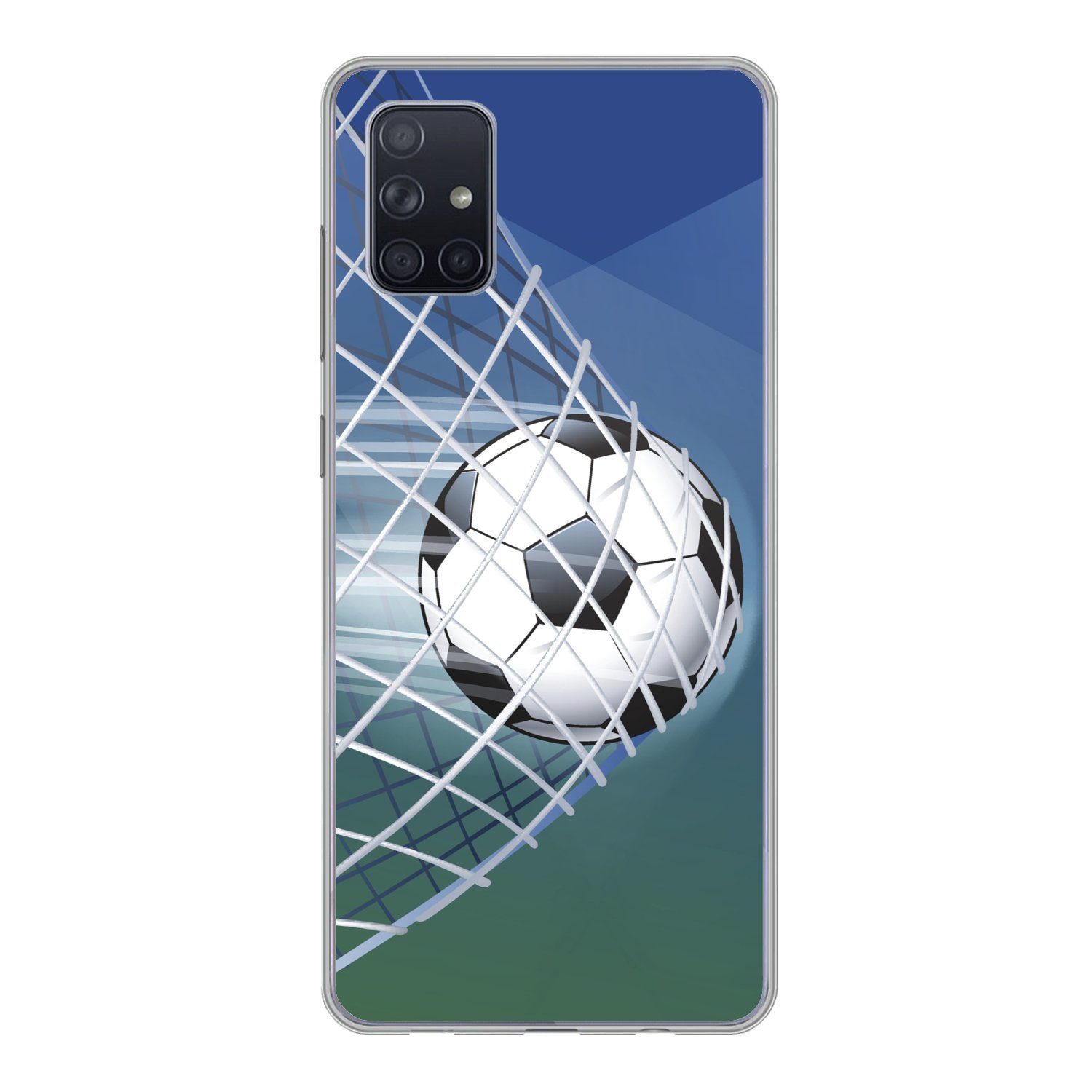 MuchoWow Handyhülle für Samsung Galaxy A71 Eine Illustration eines Fußballs im Netz - Jung, Phone Case, Silikon, Schutzhülle Dünn
