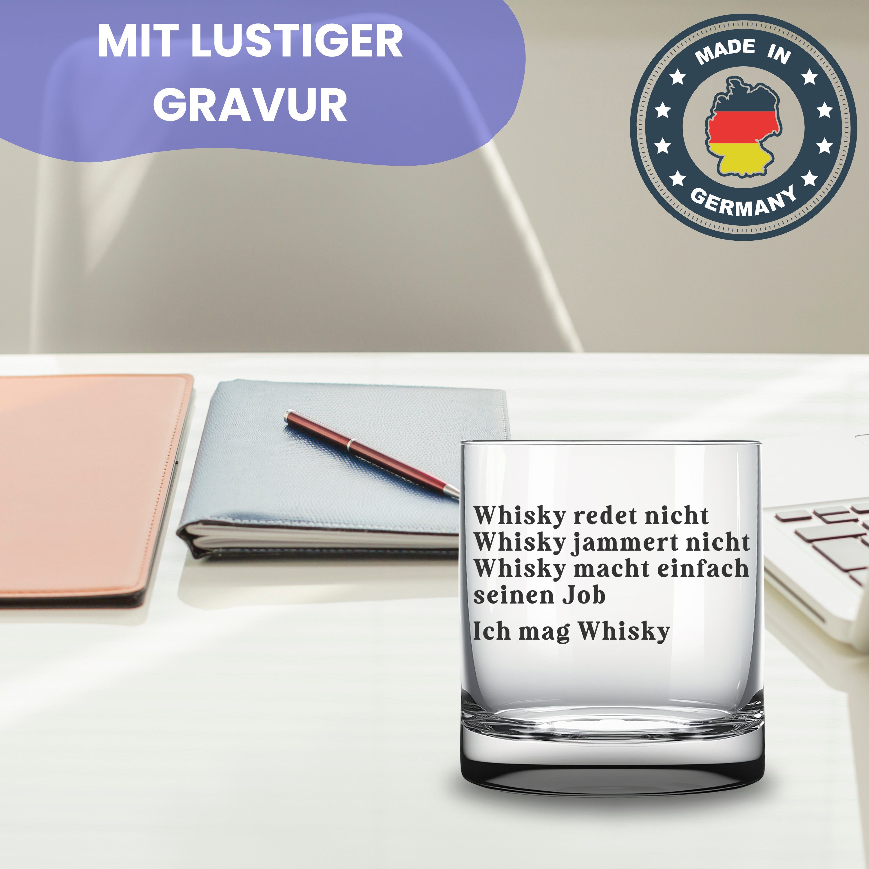 Lasernauten Whiskyglas Glas mit Gravur für Whiskyliebhaber Whisky redet nicht Spruch Geschenk, mit Gravur