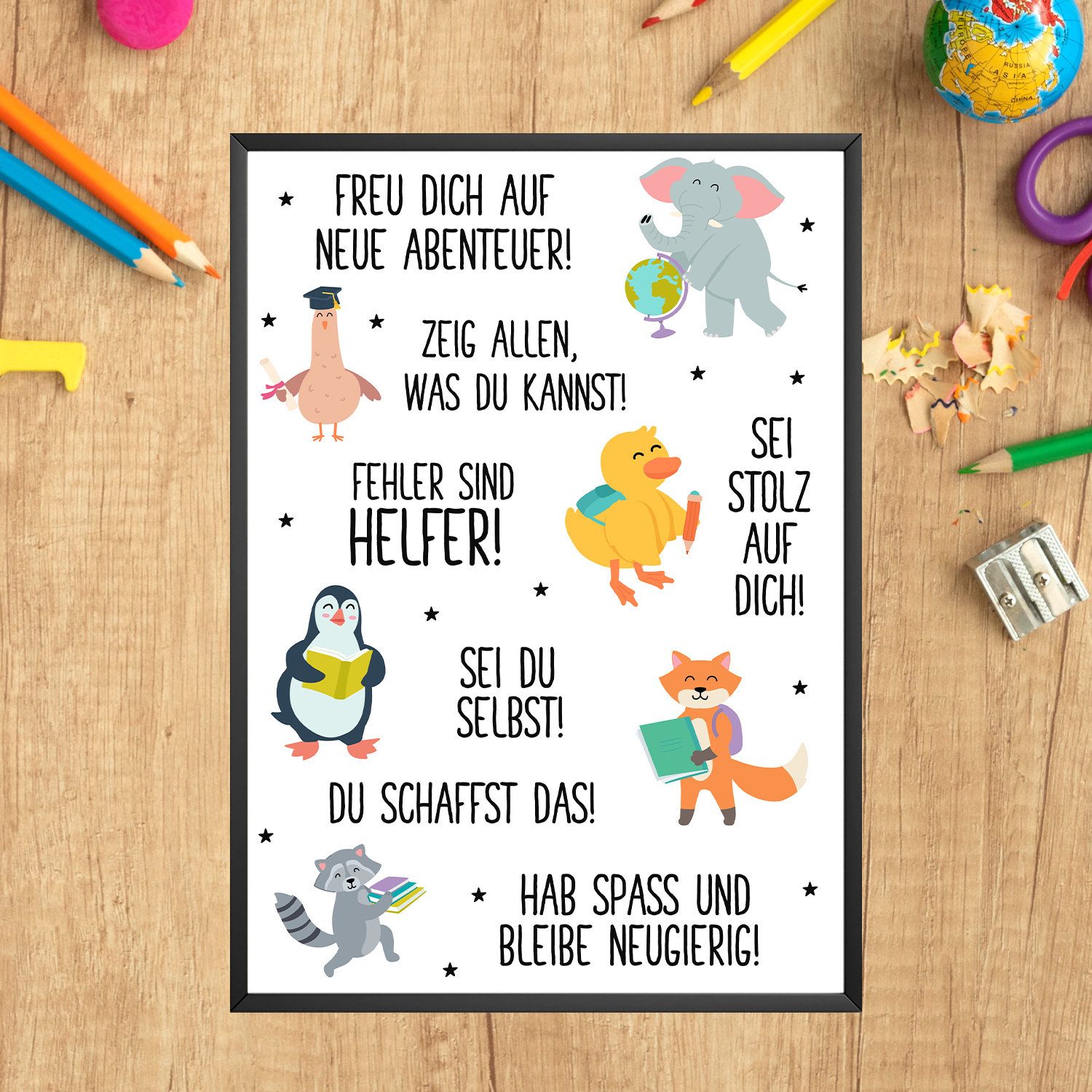 Tigerlino Poster Geschenk zum Schulanfang Affirmationsposter Einschulung Mutmacher