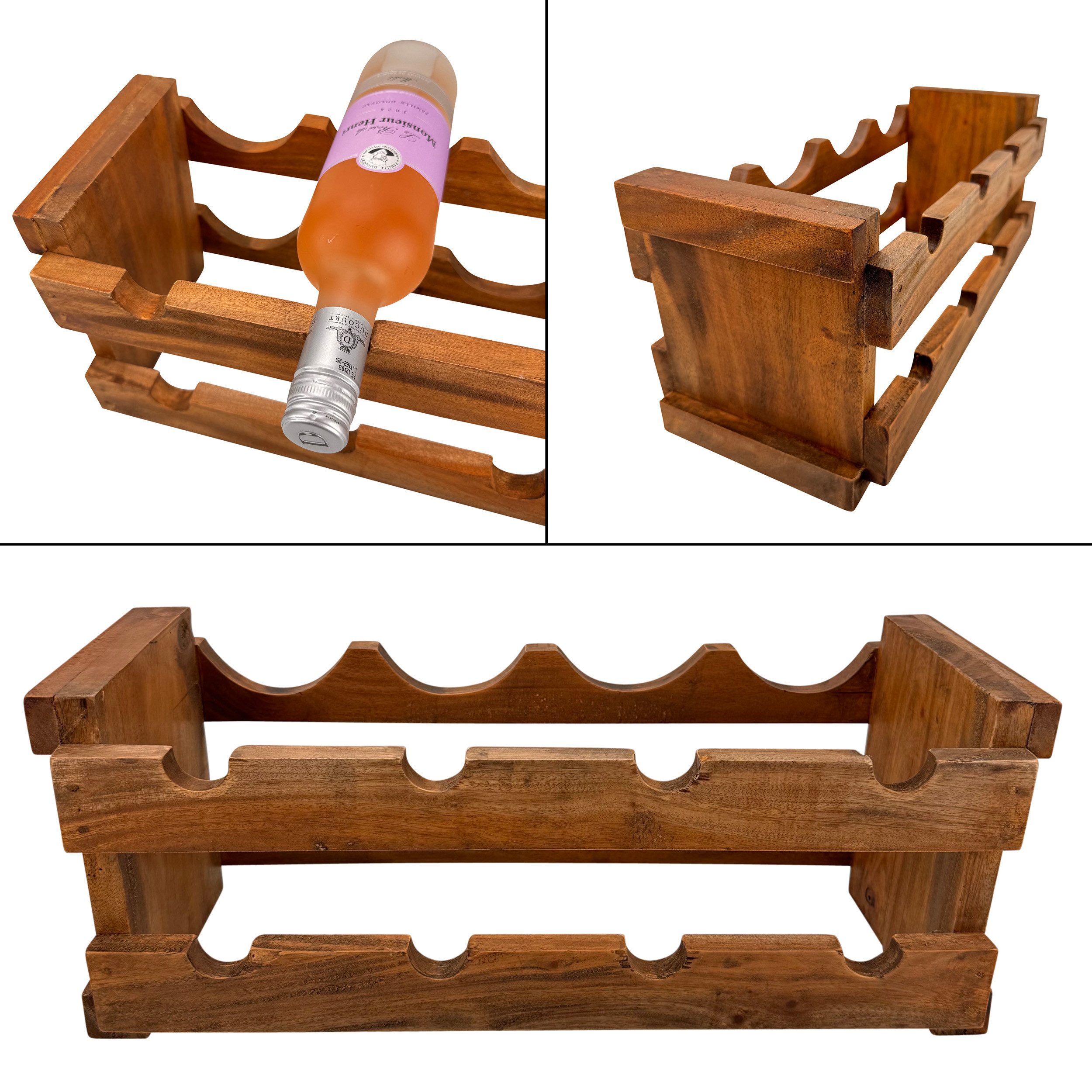 Online-Fuchs Weinregal aus massiven Teakholz, stehend - Deko Weinflaschenhalter - 50 cm groß, massives, unbehandeltes Naturholz, vereint natürliche Eleganz mit rustikalem Charme
