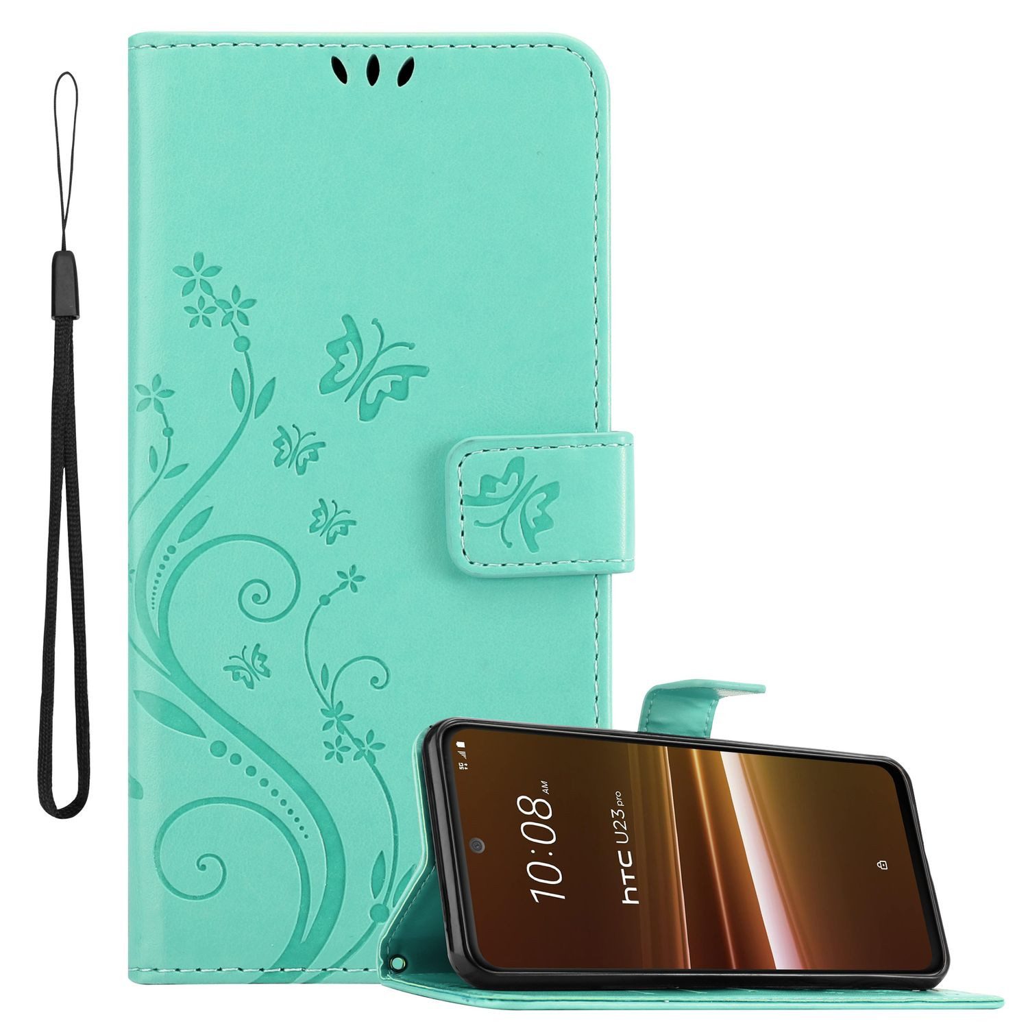 Cadorabo Handyhülle für HTC U23 PRO Hülle HTC U23 PRO, Hülle Schutzhülle Blumen Flower mit Standfunktion Kartenfach Magnet