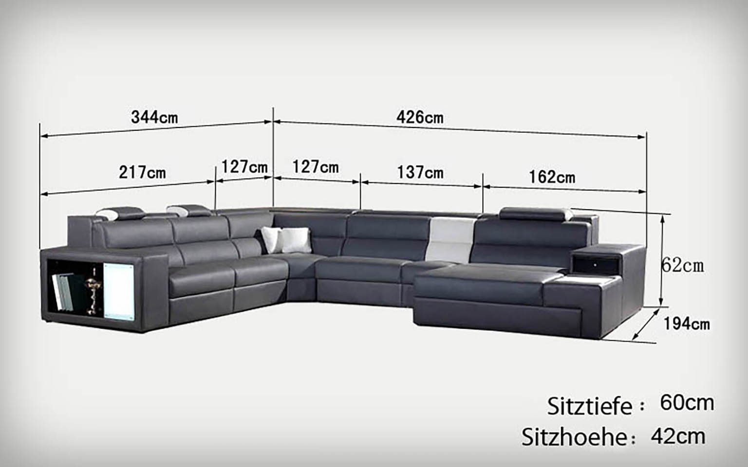 Ledersofa Modern Couch Leder Ecke XXL Ecksofa, Sofa U-Form Wohnlandschaft JVmoebel
