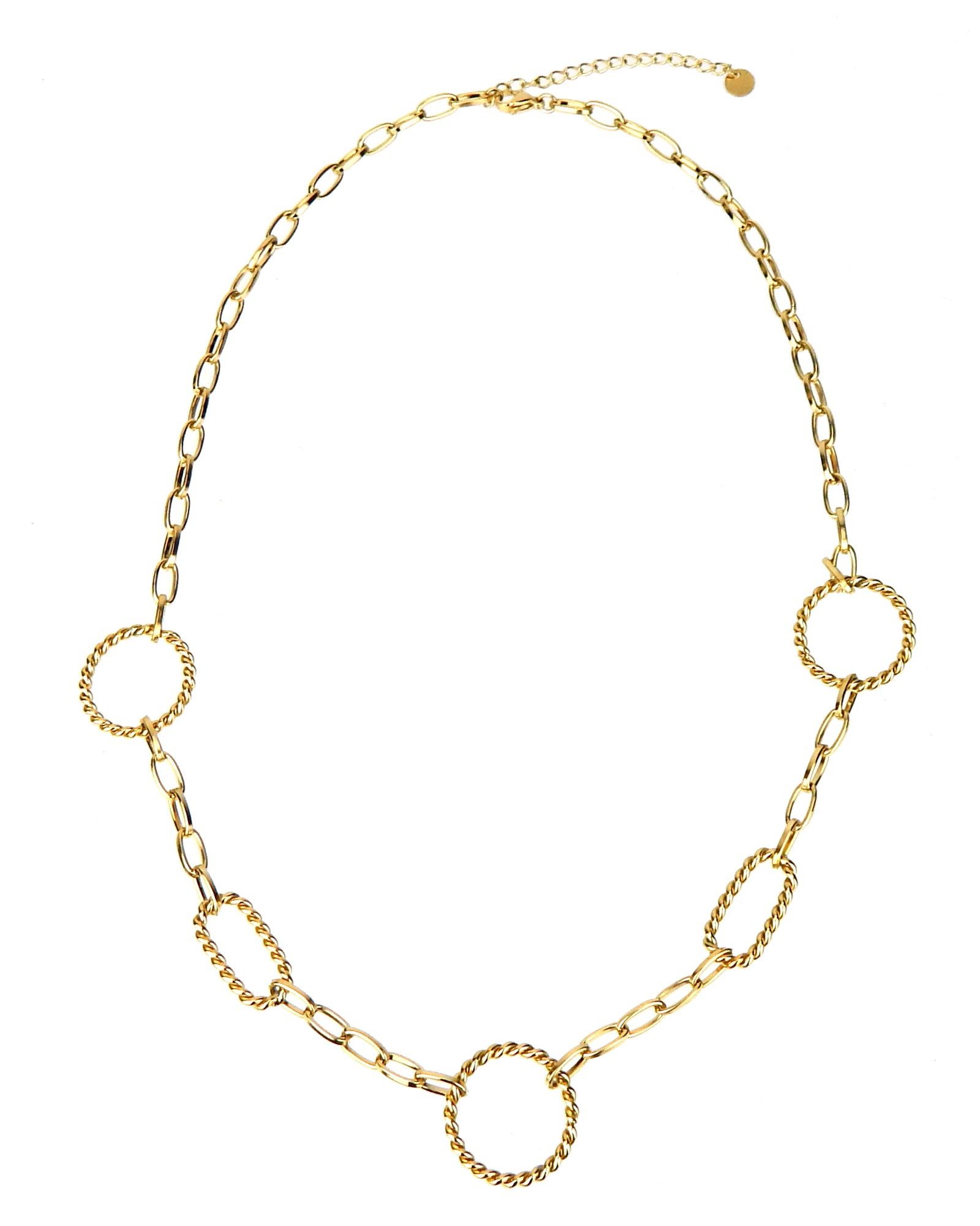 Ella Jonte Gliederkette, gold - Ringe aus Edelstahl – verstellbare Halskette 51 - 56 cm