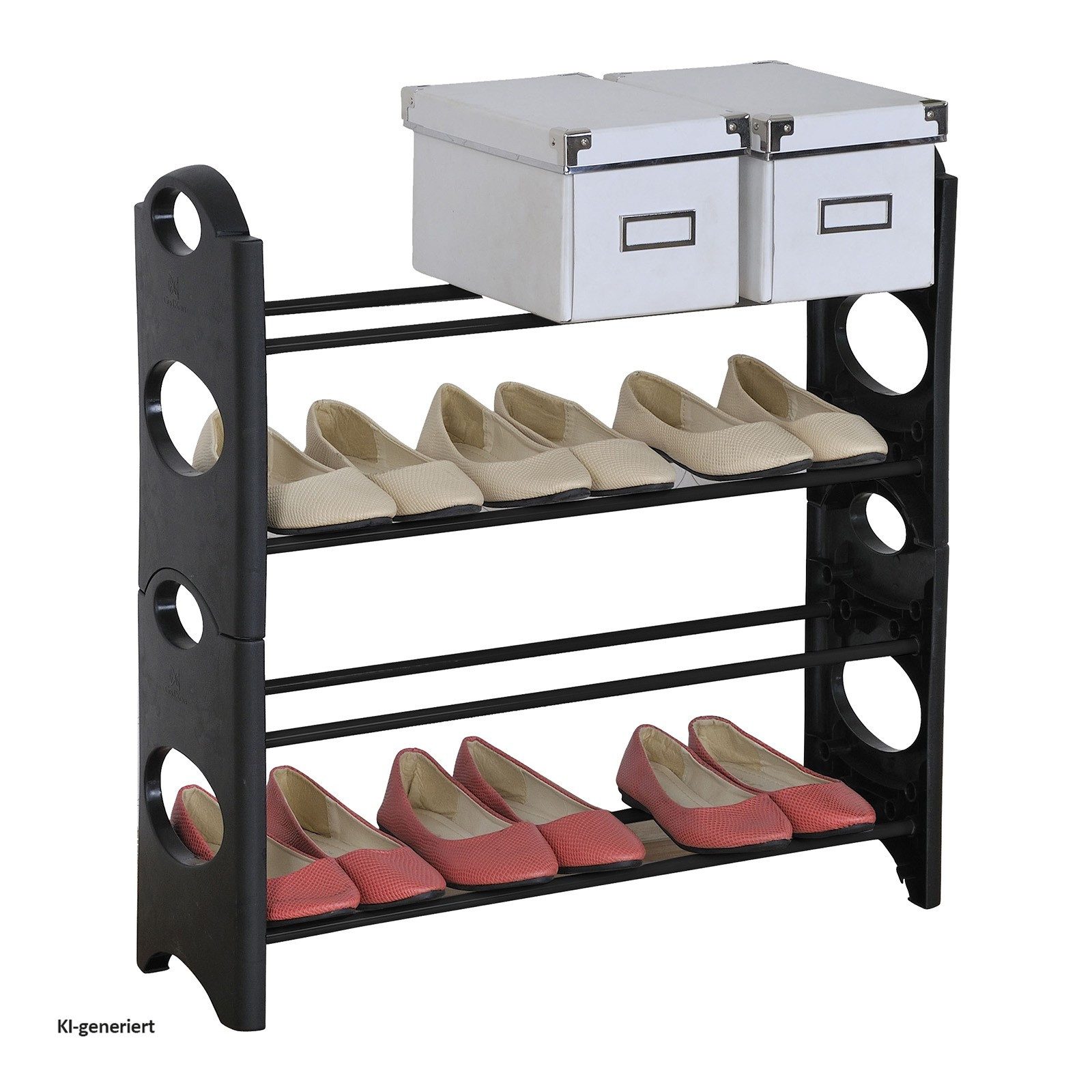 HTI-Living Schuhregal Schuhregal mit 4 Ablageflächen Lena Schwarz, Stück 1-tlg., Schuhablage – Bild 2 von 3