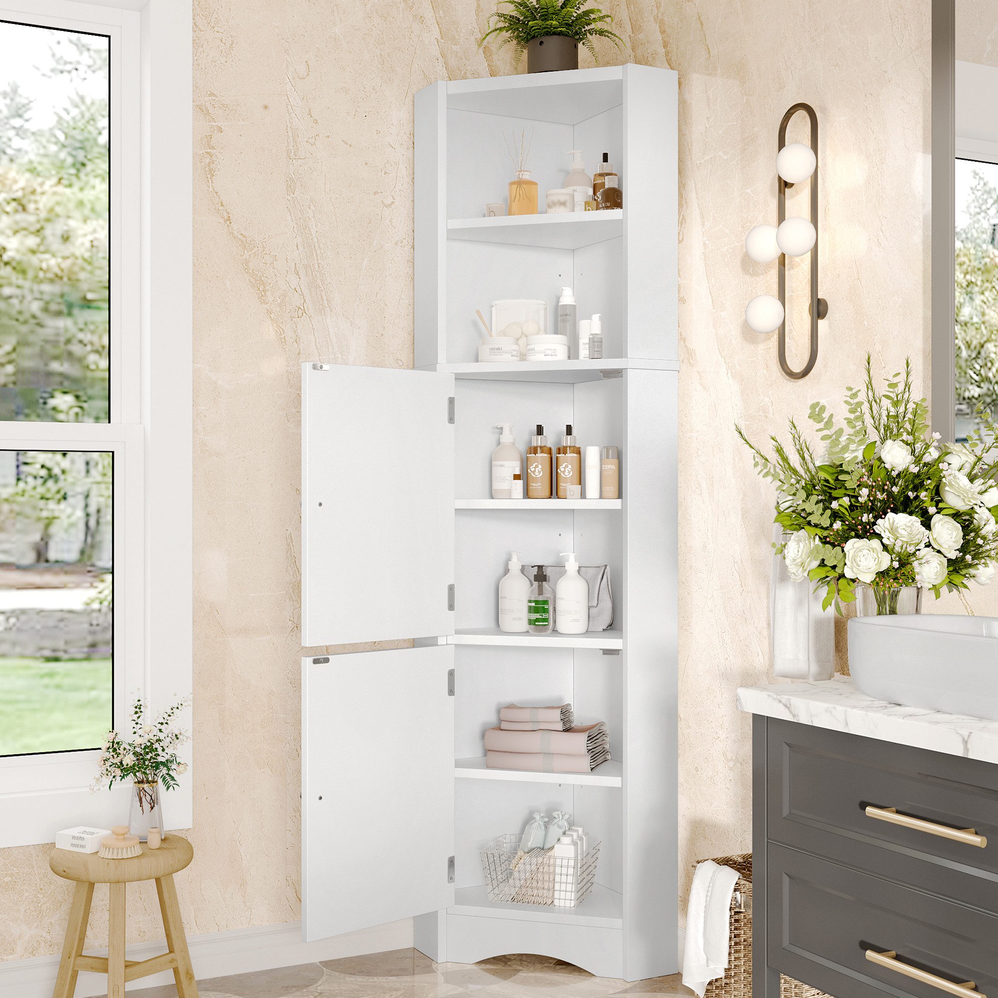 Odikalo Hochschrank Standvitrine Eckschrank mit Ablagefächern (Dreieckiger günstig online kaufen