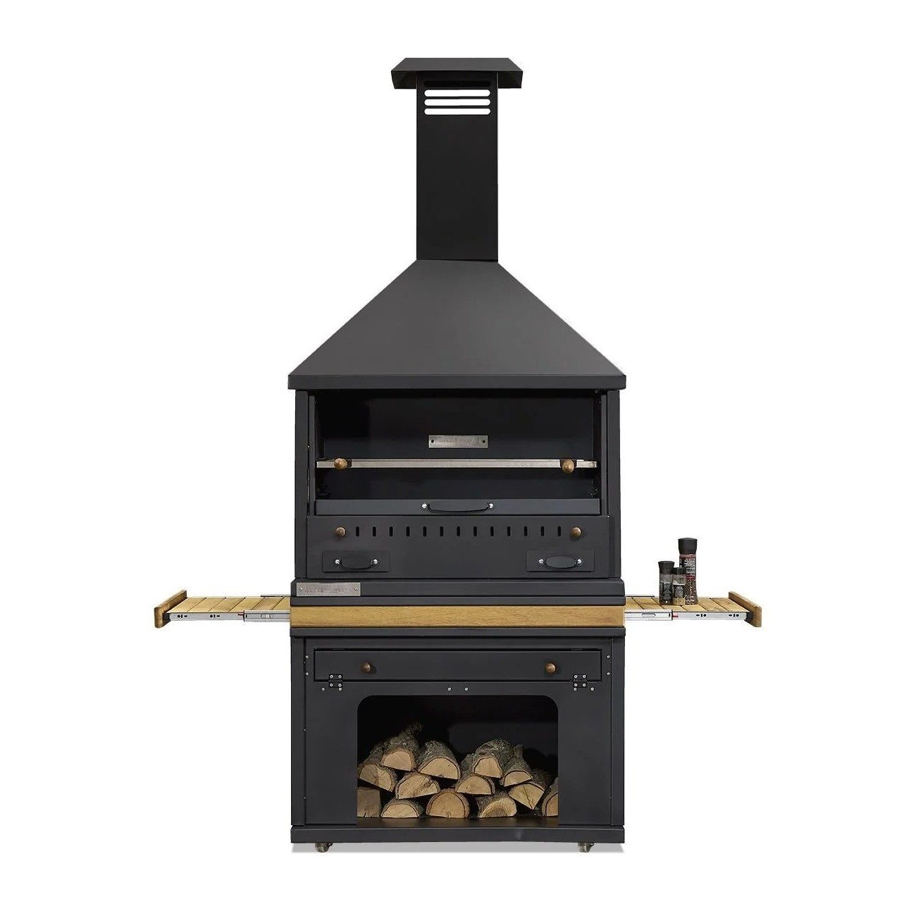 Xlmoebel Outdoor-Küche XLMOEBEL Grillkamin aus Holz und Edelstahl in elegantem Schwarz, Made in Europa