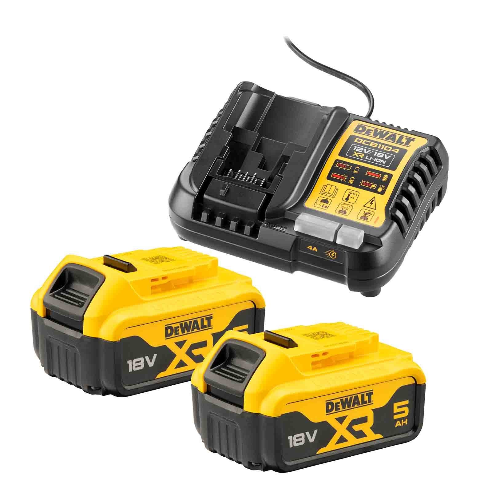 DeWalt Akku-Set DCB1104P2-QW, 18V, 5Ah, 2x XR-Akkus + Schnellladegerät Zusatz-Akku DCB1104P2-QW (18 V)