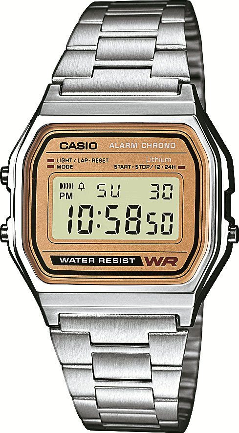 CASIO VINTAGE Chronograph A158WEA-1EF, Quarzuhr, Armbanduhr, Damenuhr, Herrenuhr, Digitaluhr,Edelstahlarmband